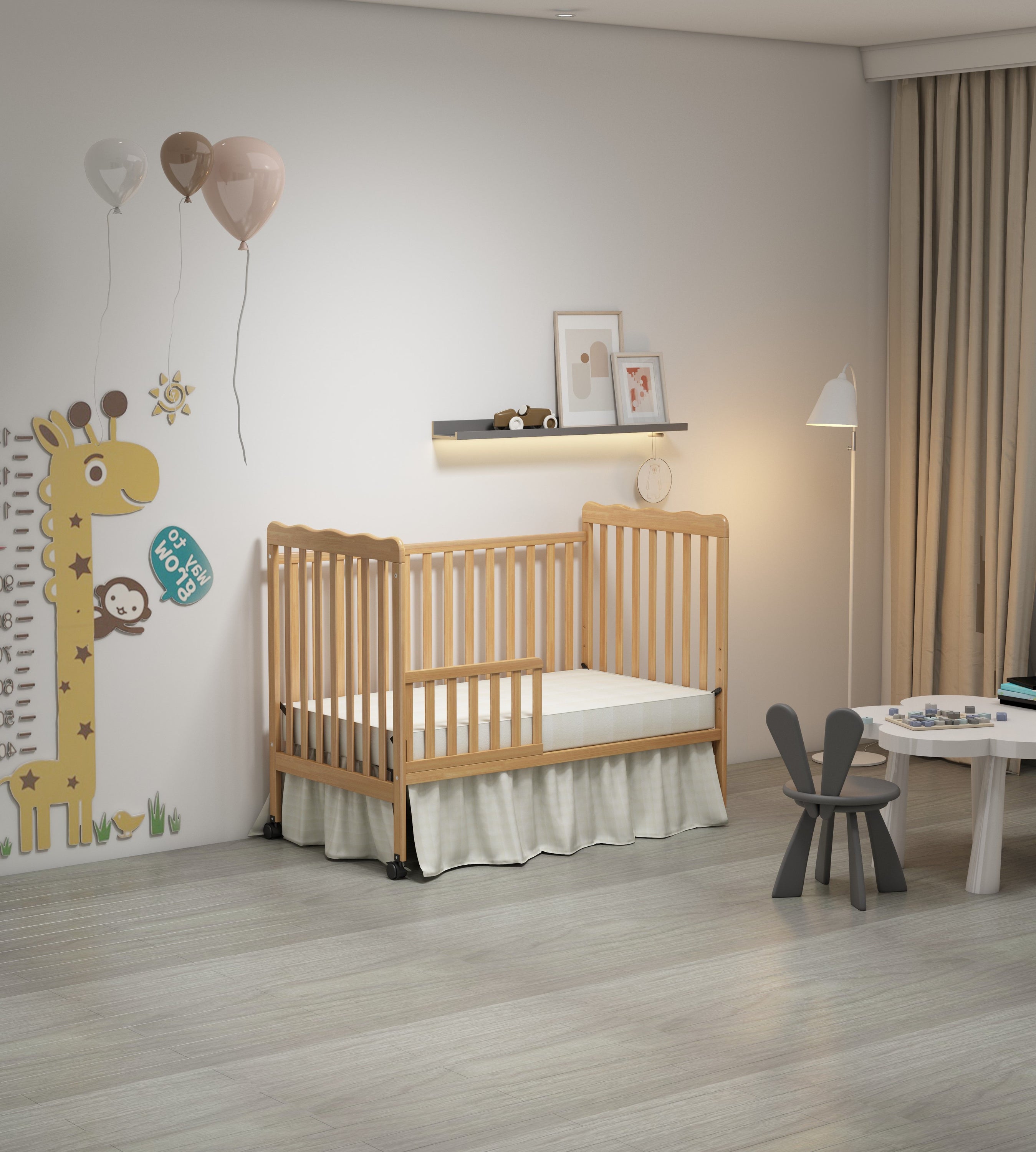 Crib 3 In 1 Convertible, Made Of Sustainable Pinewood, Non Toxic Finish, Comes With Locking Wheels, Wooden Nursery Furniture