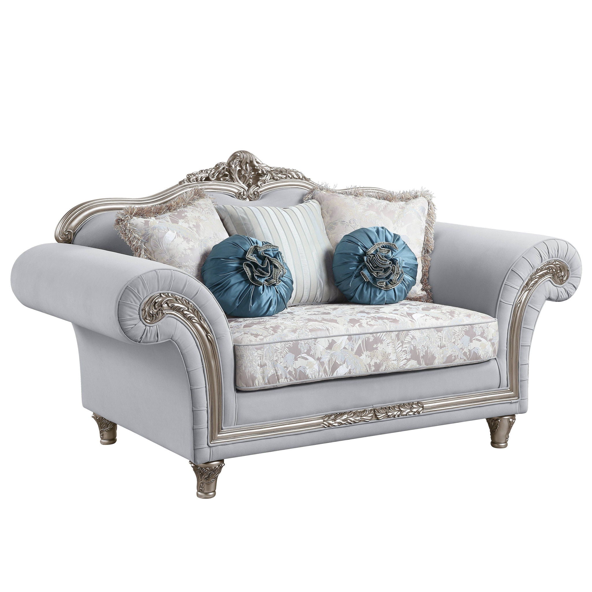 Linen Loveseat And Toss Pillows - Light Gray / Platinum