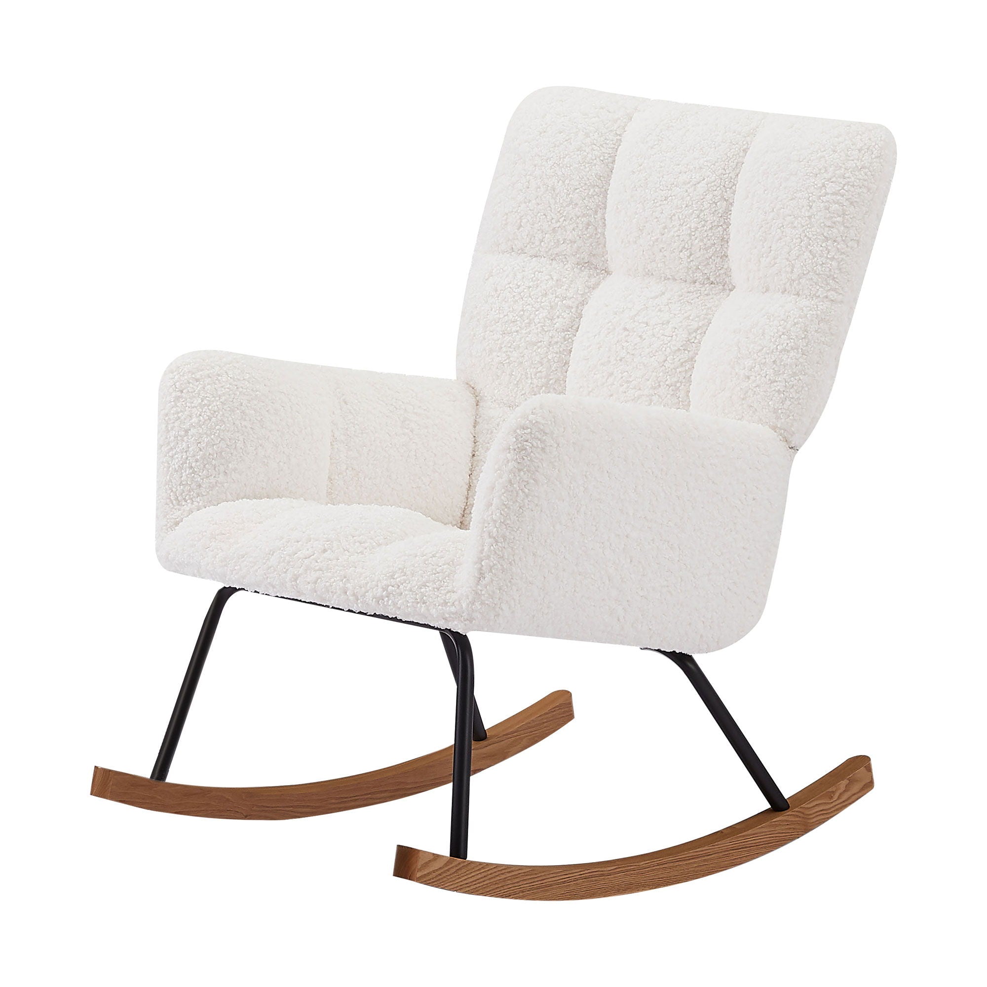 Comfy Upholstered Lounge Chair Rocking Chair With High Backrest, For Nursing Baby, Reading, Napping - Off White