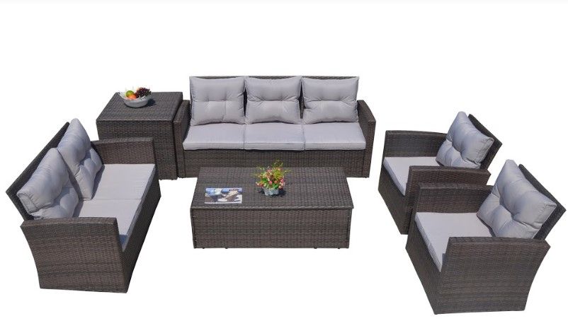 Six Piece Outdoor Metal Sofa Seating Group With Cushions - Brown