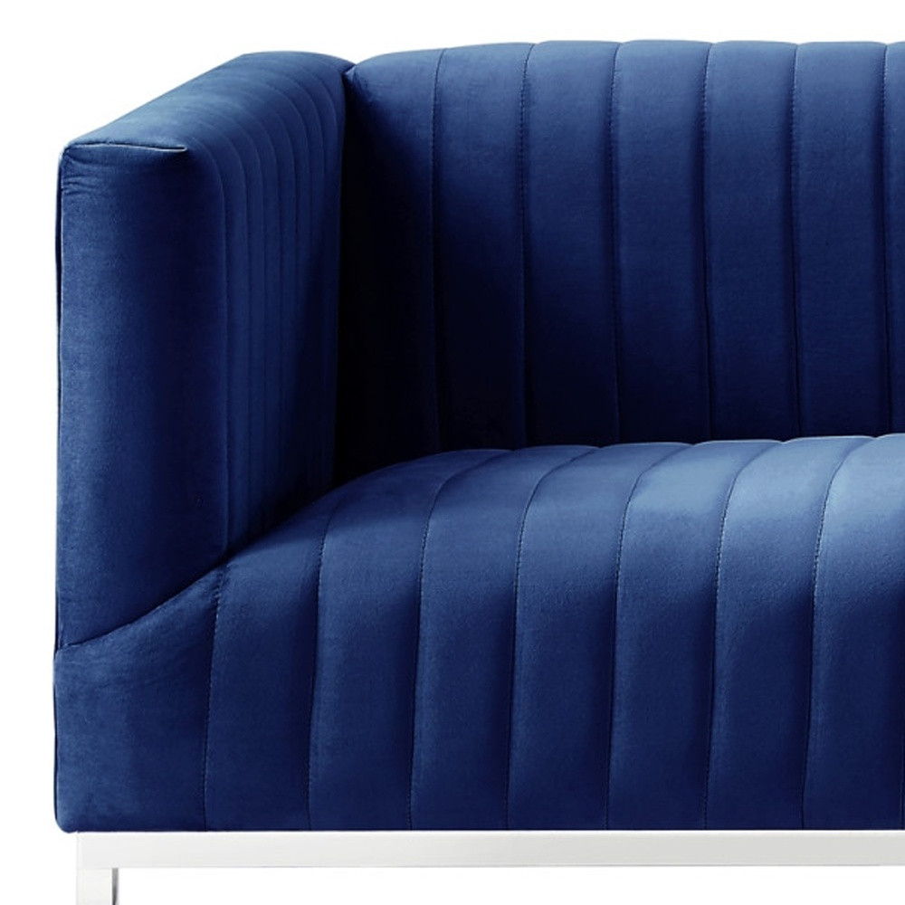 Sofa Velvet With Silver Legs - Navy Blue