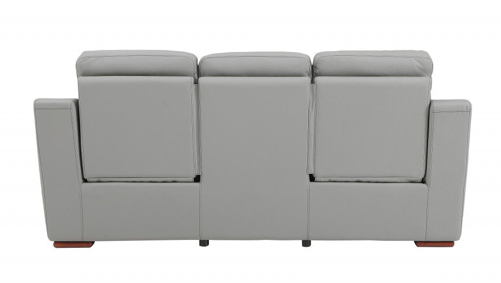 Faux Leather Sofa With Brown Legs - Gray