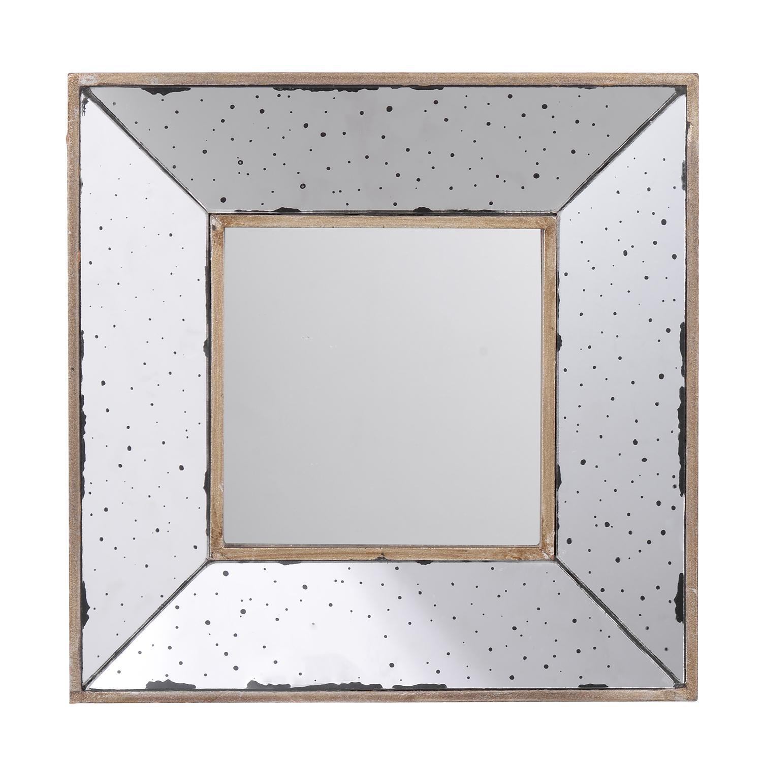 12" Square Wall Mounted Vintage Style Glass Frame Accent Mirror - Silver