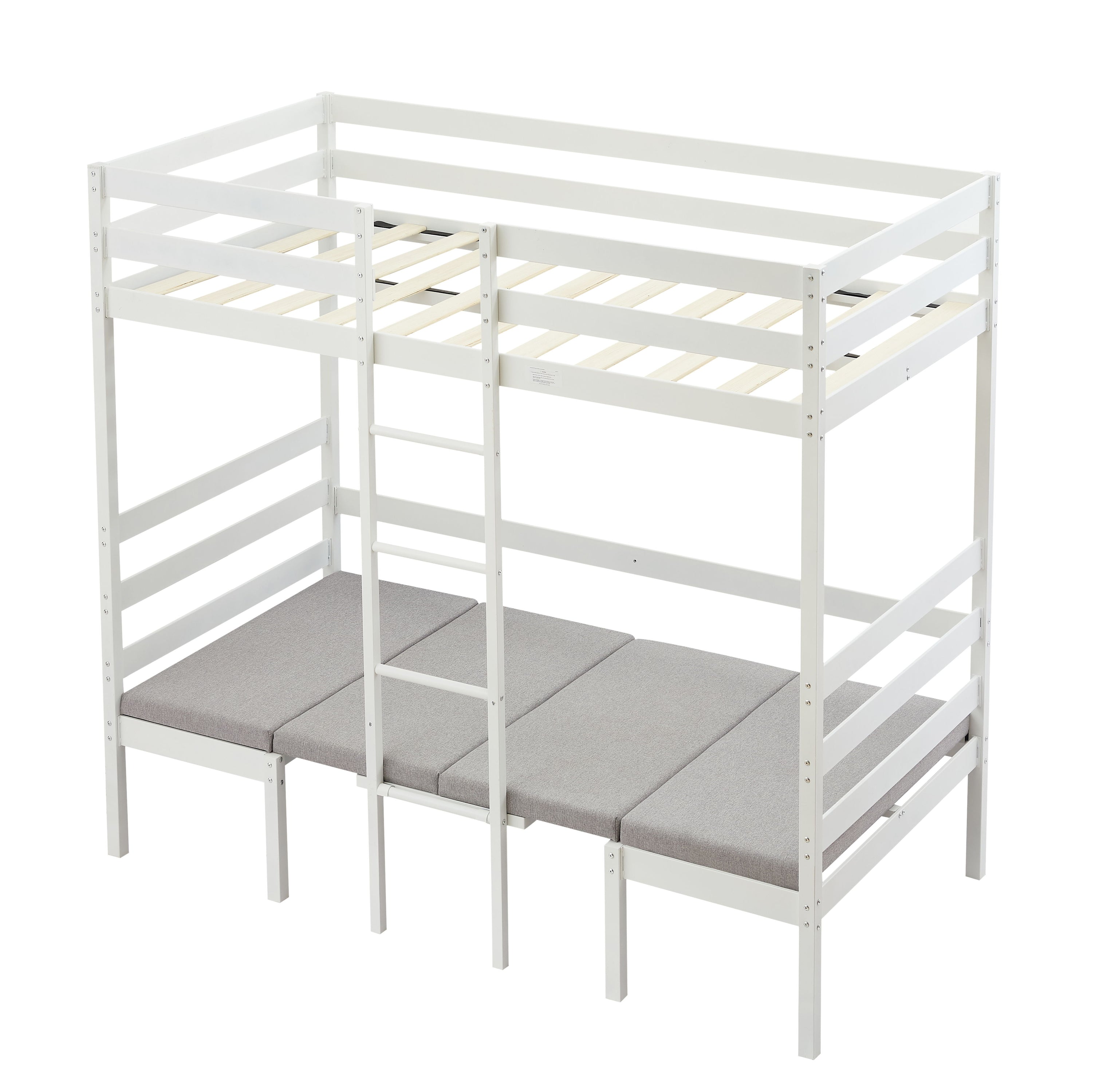 Twin Over Twin Bunk Beds Can Be Turn Into Upper Bed And Down Desk, Cushion Sets Are Free - White