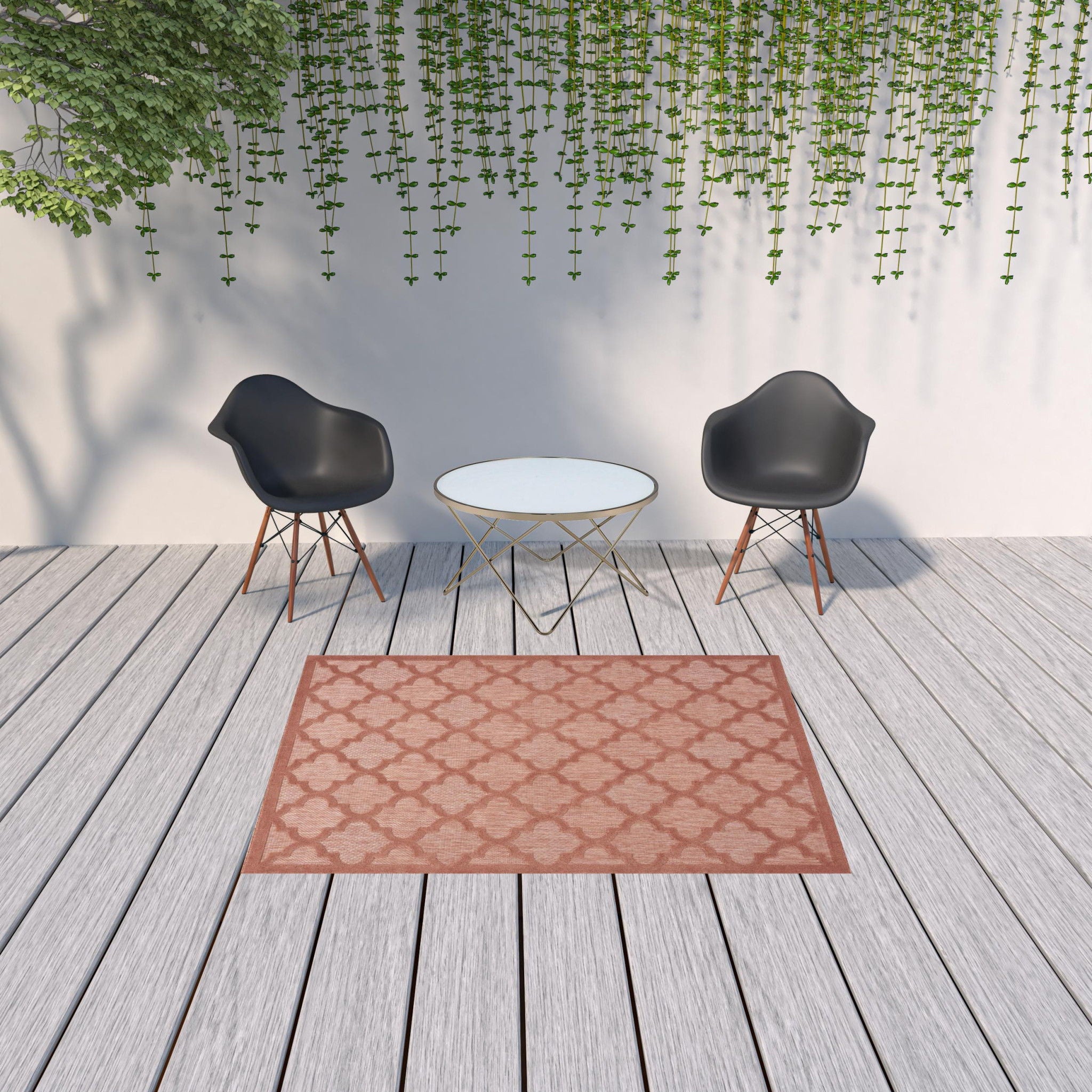 5' X 7' Ikat Indoor / Outdoor Area Rug - Coral Orange