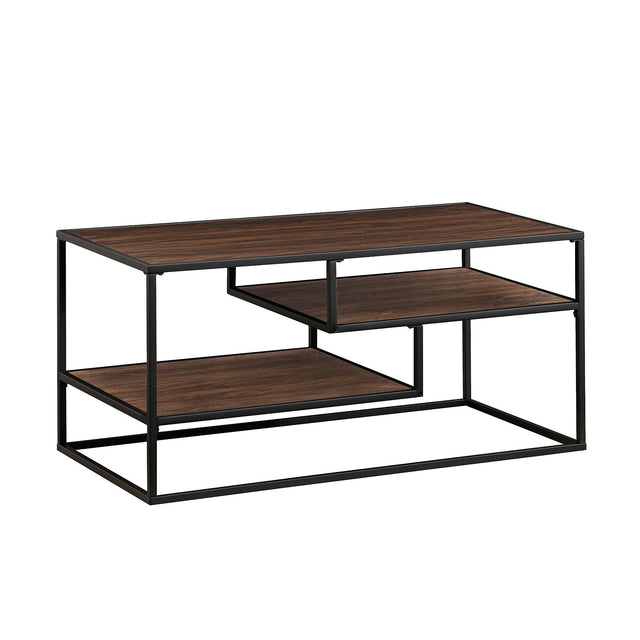 Contemporary Two Tone Metal Coffee Table - Dark Walnut by Walker Edison | Bel Furniture