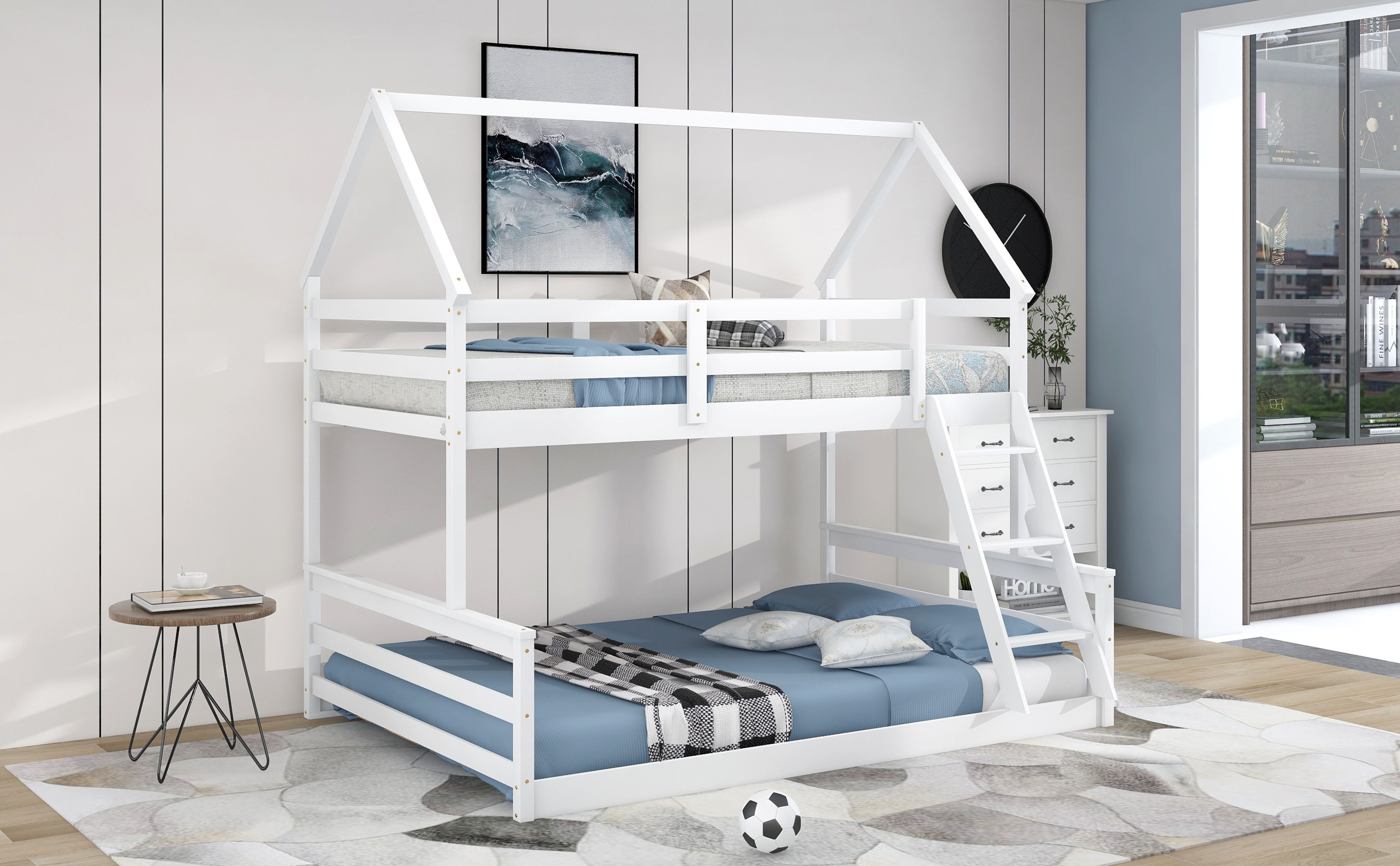 Twin Over Full House Bunk Bed With Built-In Ladder