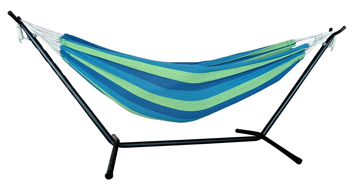 Stripe Two Person Hammock With Stand - Blue / Green