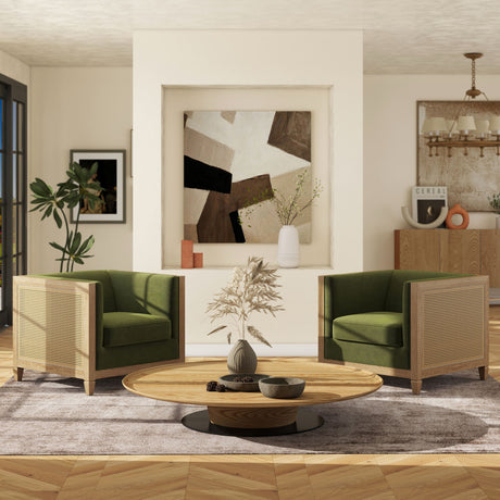 Georgia - Cane Tuxedo Armchair - Olive Green by Jennifer Taylor Home | Bel Furniture