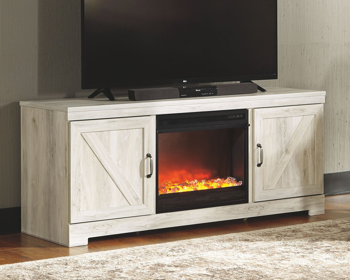 Bellaby - Entertainment Center Light Brown 2 Pc. TV Stand with Glass Stone Fireplace Insert by Signature Design by Ashley® | Bel Furniture