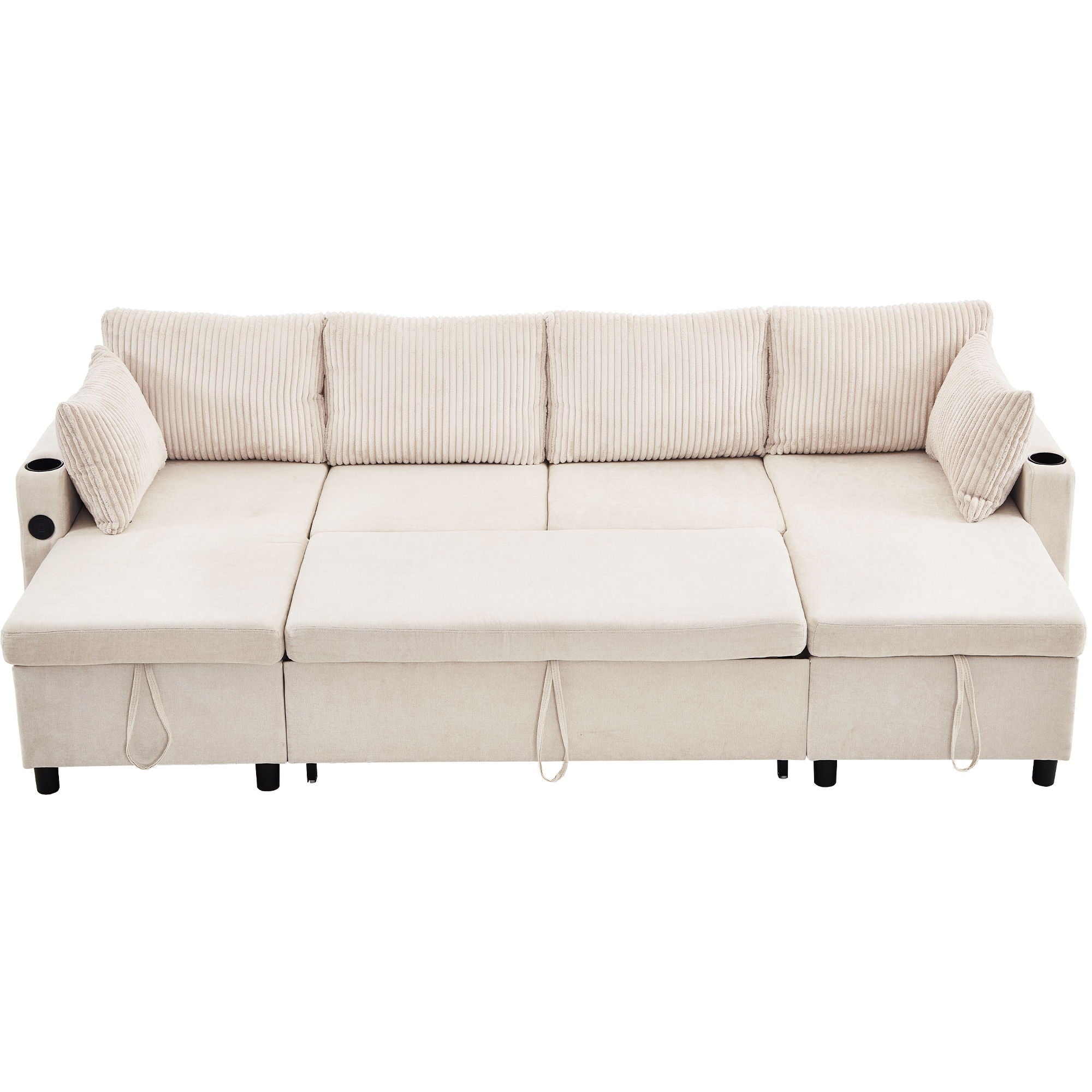 Sectional Sofa Pull Out Sofa Bed Versatile Sofa Sleeper With Large Storage Space, Two USB Ports And Two Cup Holders For Living Room