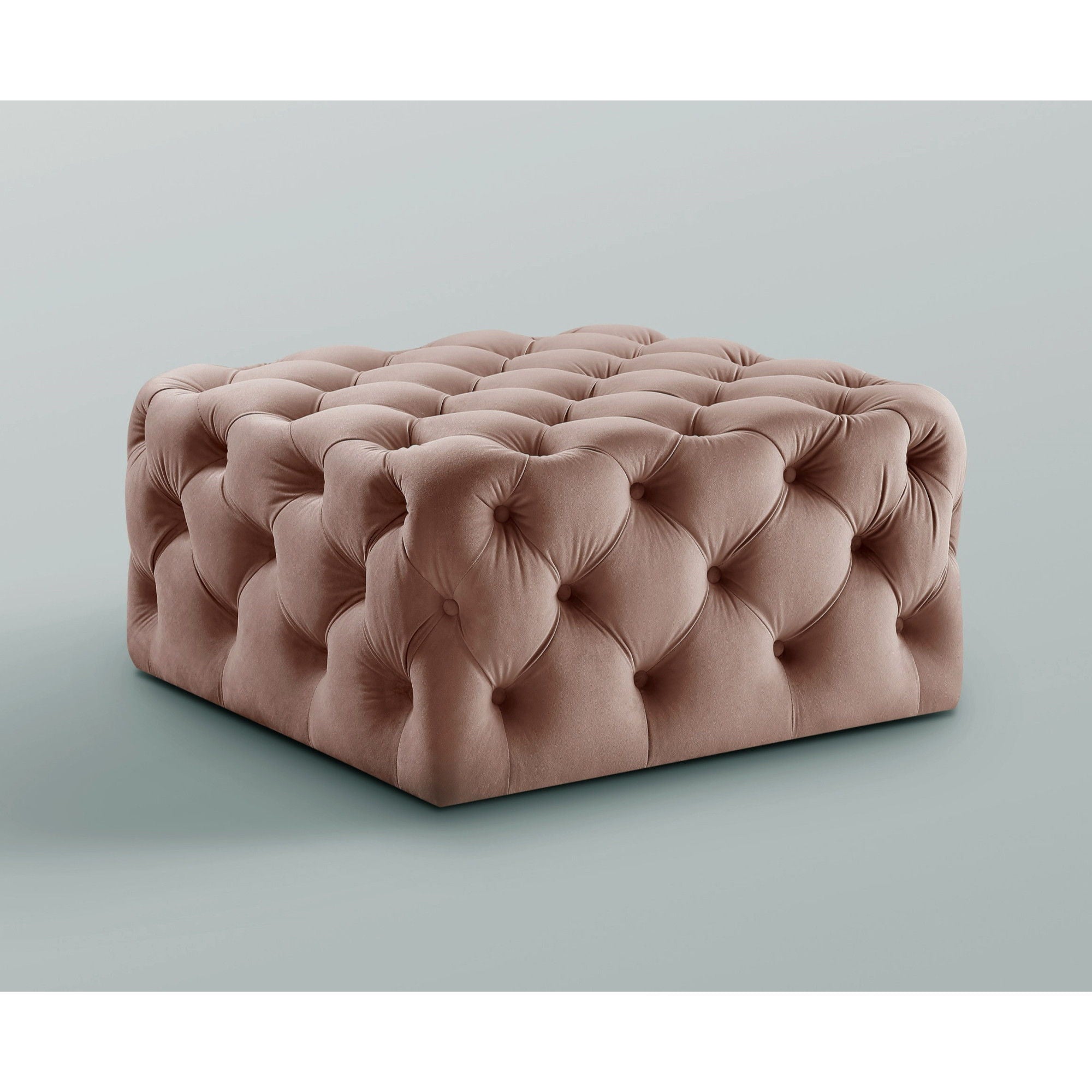 Velvet Rolling Tufted Cocktail Ottoman - Blush