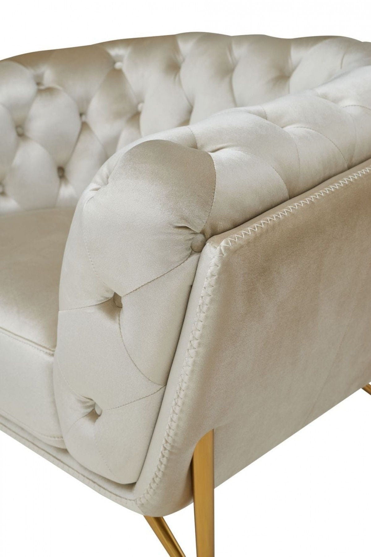 Tufted Velvet Chesterfield Love Seat - Pearl / Gold