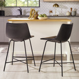 Modern Upholstered Counter Stool With Metal X Base (Set of 2) - Black by Walker Edison | Bel Furniture