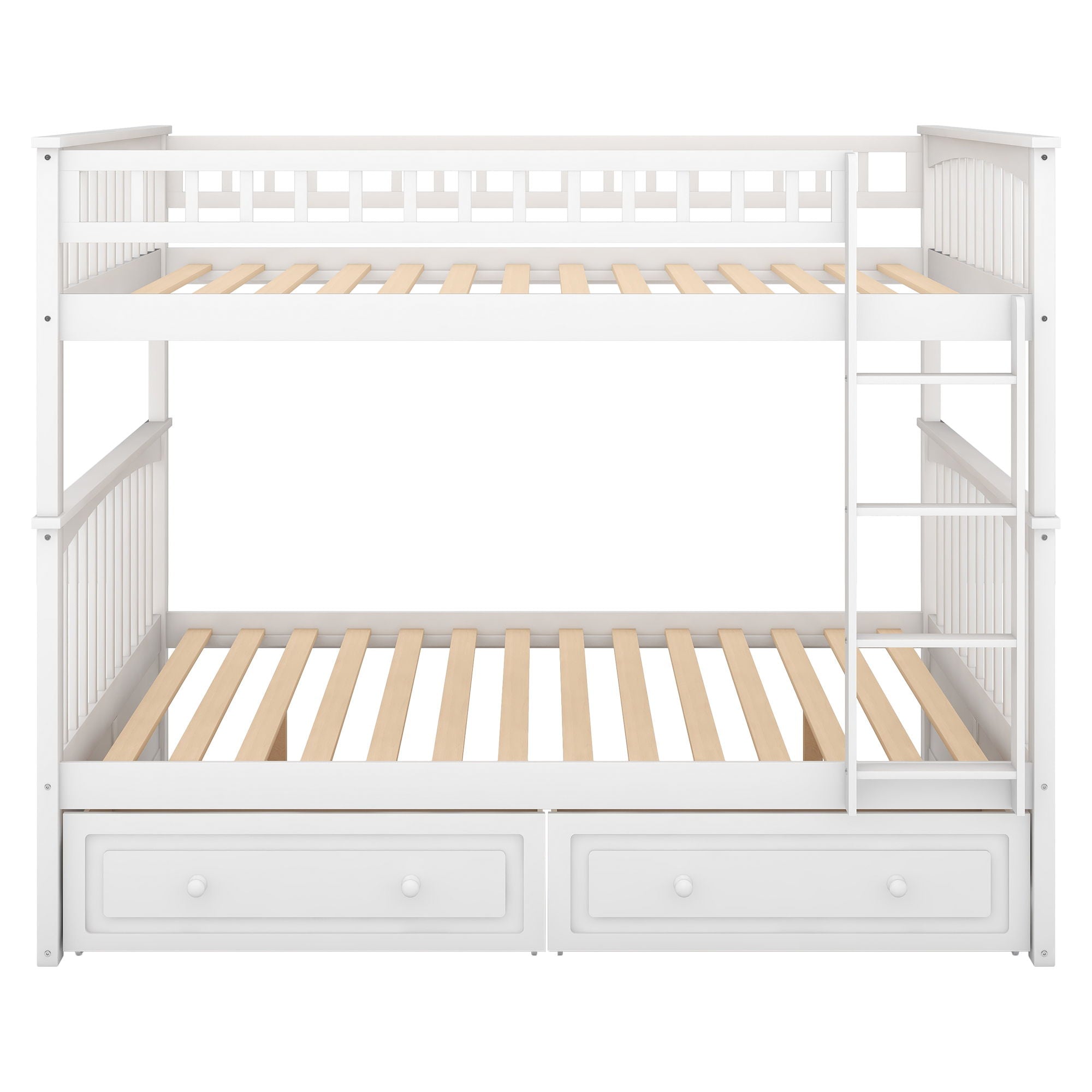 Full Over Full Bunk Bed With Drawers, Convertible Beds - White