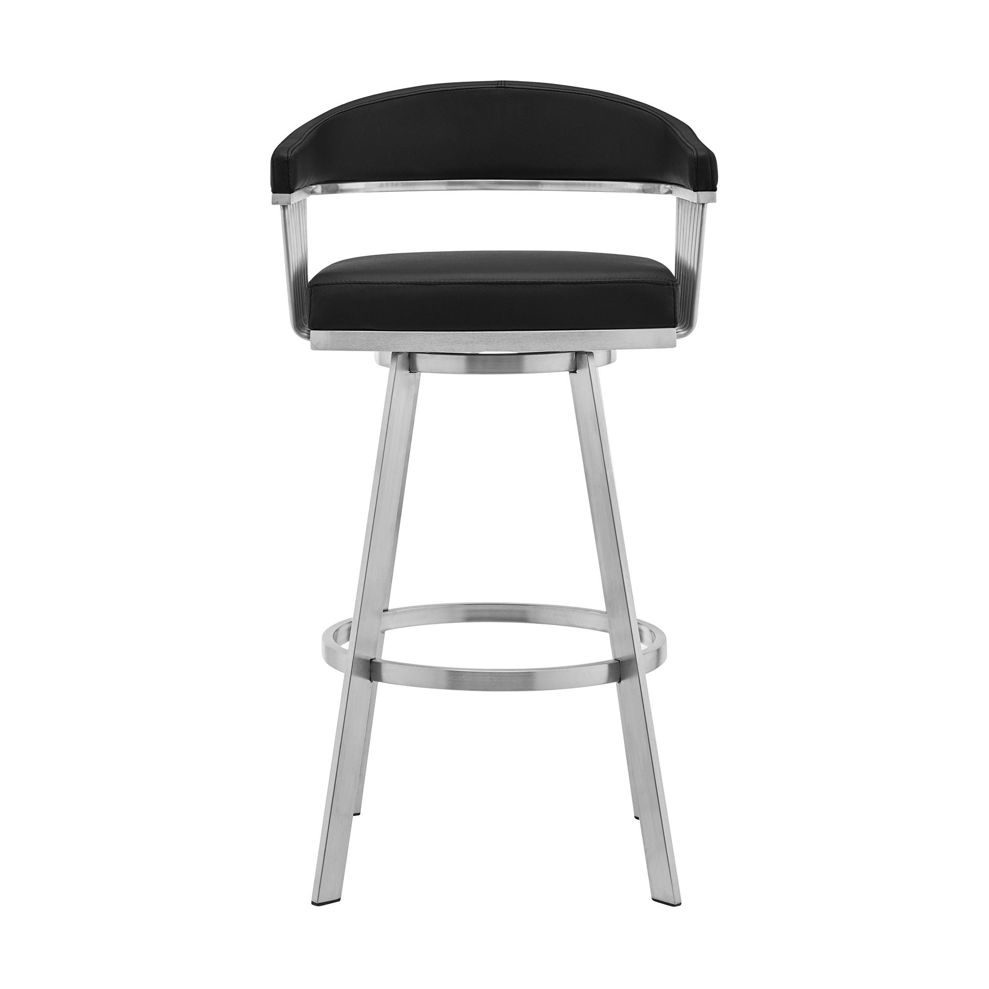 34" Swivel Backless Counter Height Bar Chair - Black / Silver