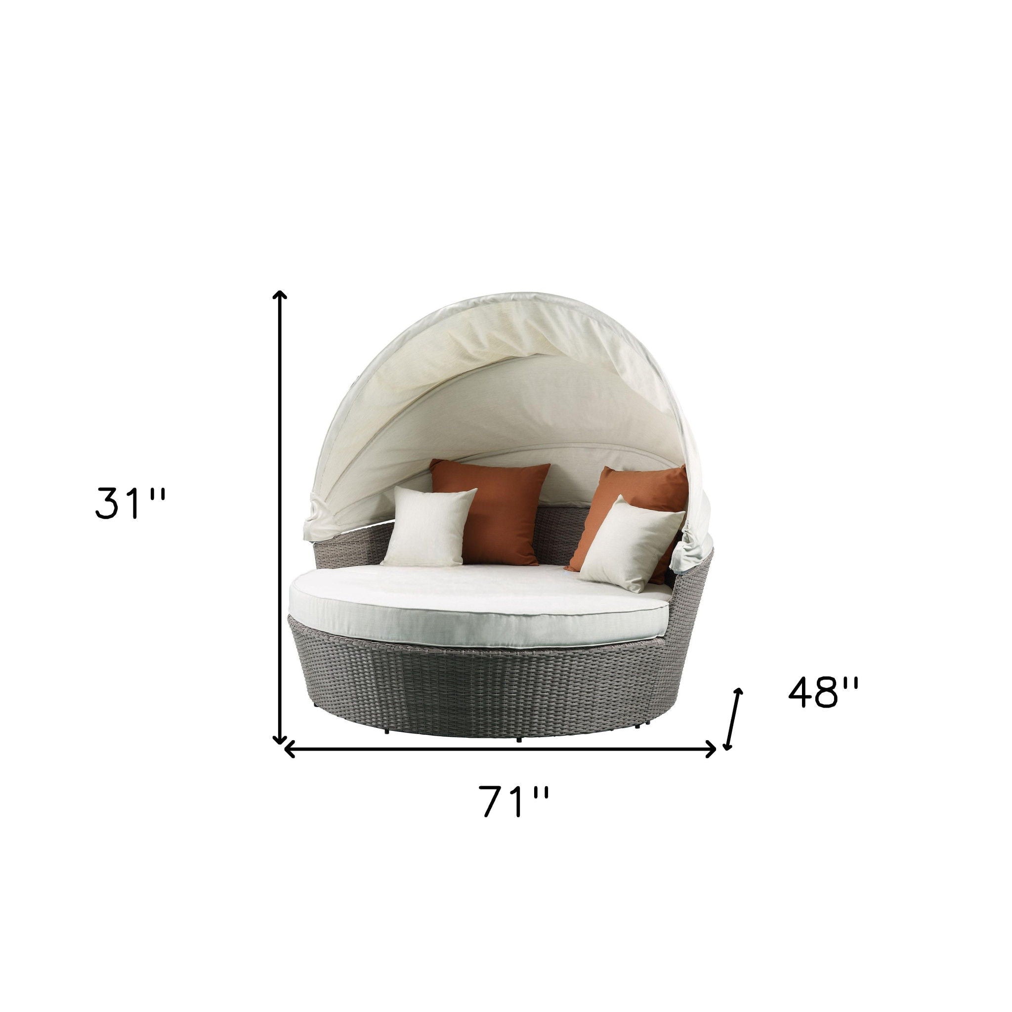 Set Of Two Fabric Wicker Patio Canopy Daybed - Beige / Gray