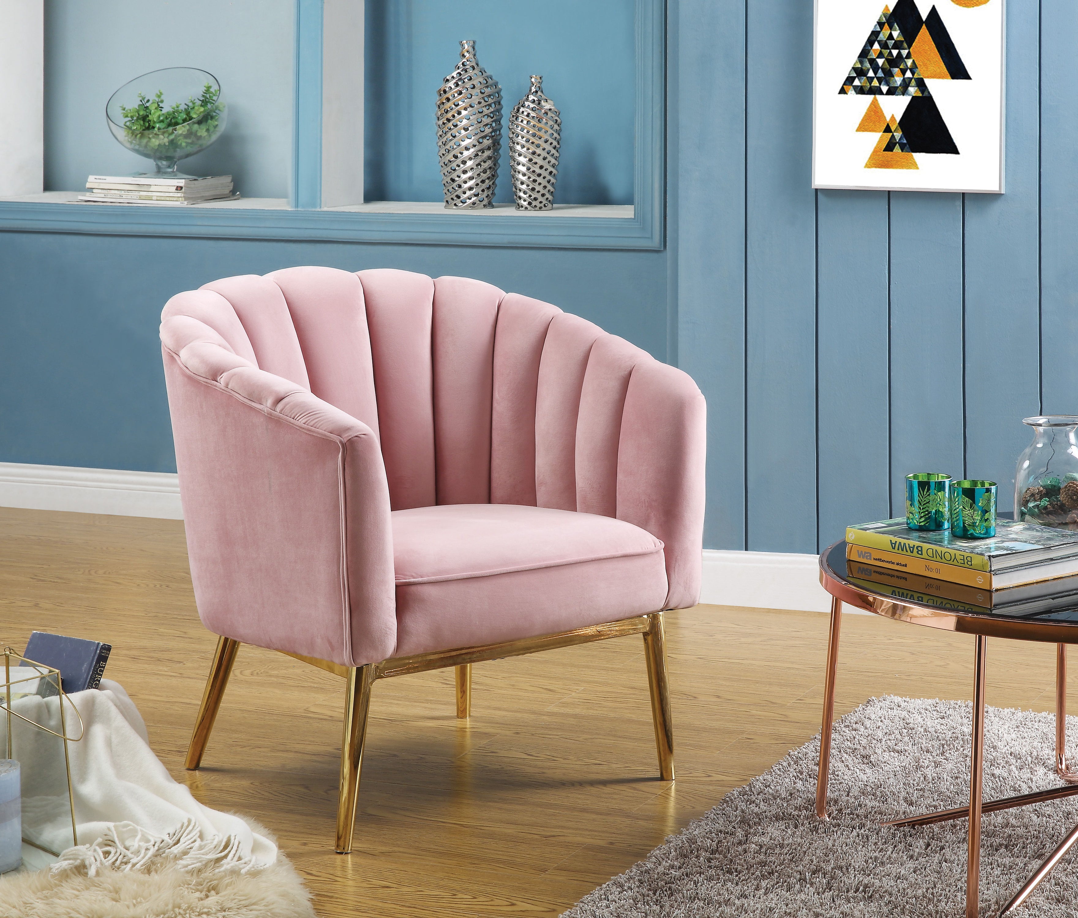 Colla - Blush Velvet Gold Accent Chair - Pink