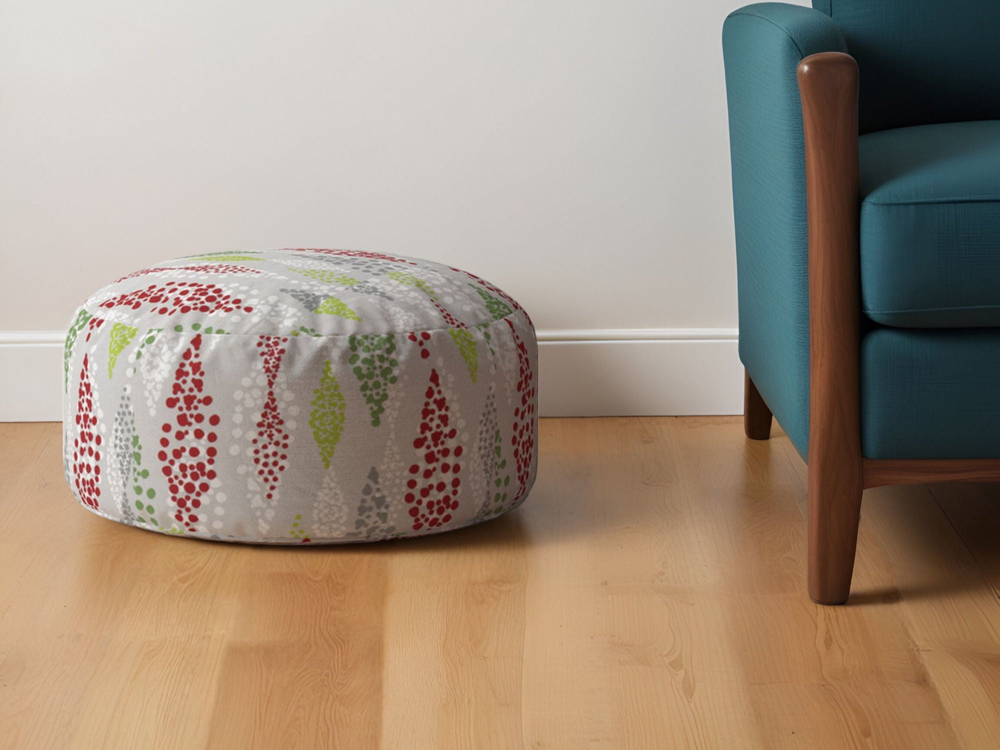 Cotton Round Polka Dots Pouf Ottoman - Ivory