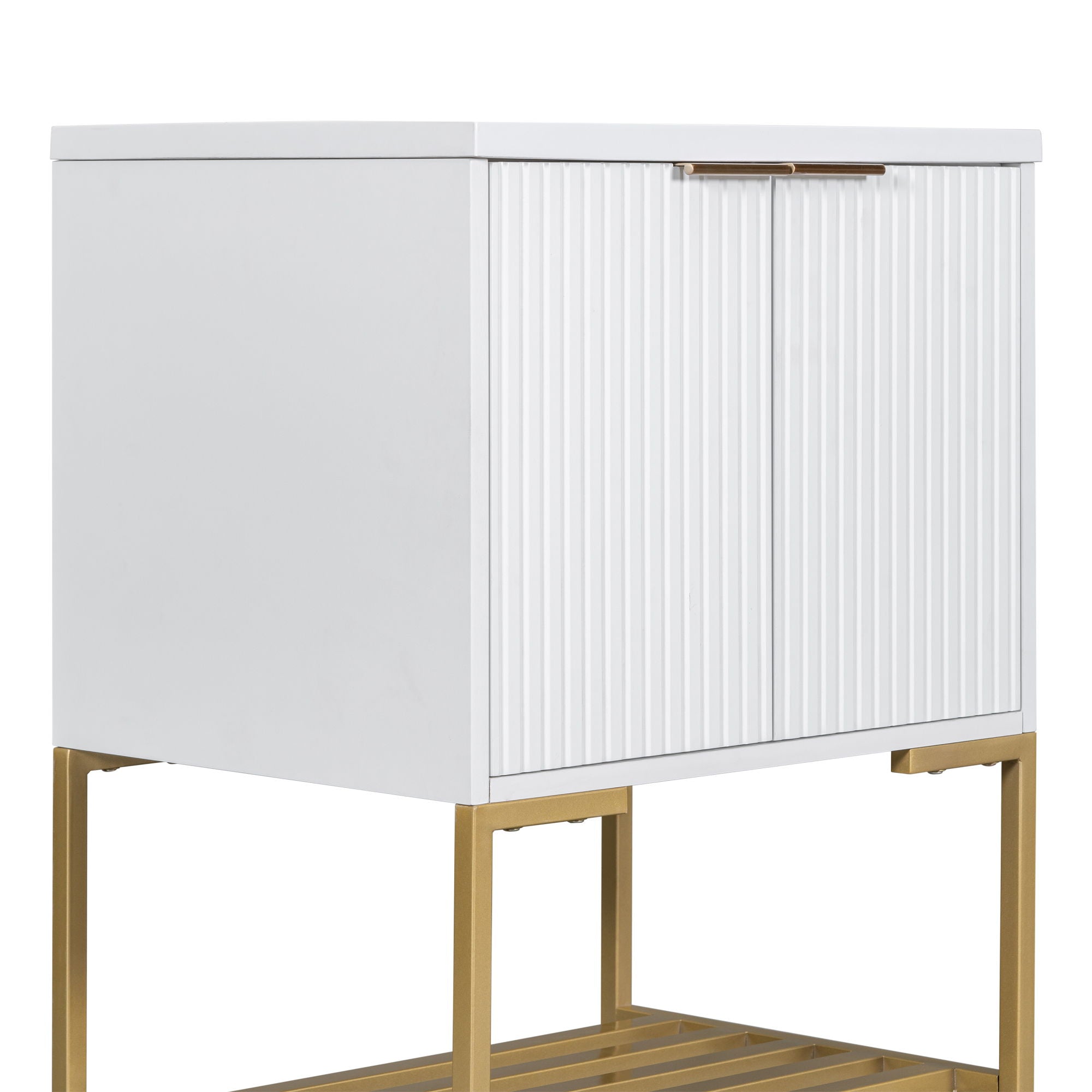 Bathroom Vanity With Sink, Bathroom Vanity Cabinet With Two Doors And Metal Frame, Open Storage Shelf - White / Gold