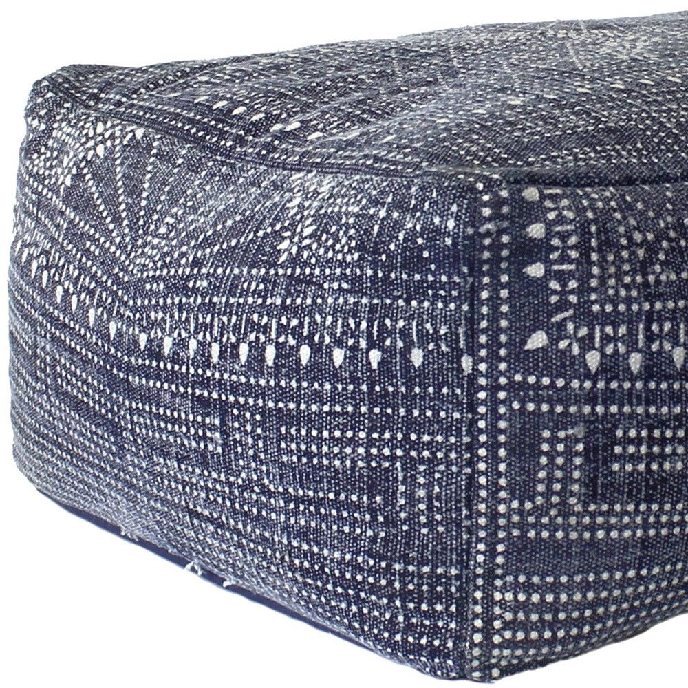 Patterned Rectangle Pouf - Navy Blue