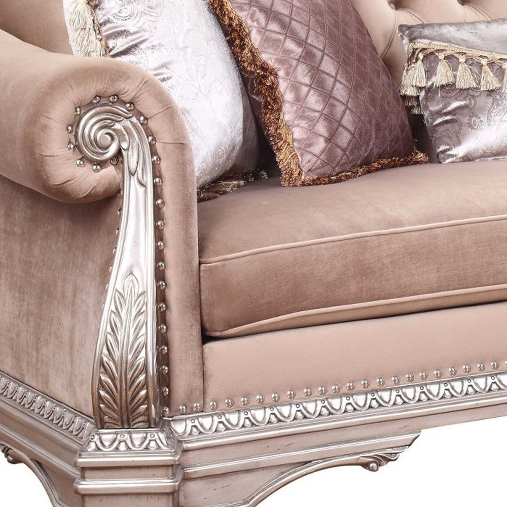 Velvet Sofa And Toss Pillows With Champagne Legs - Light Pink