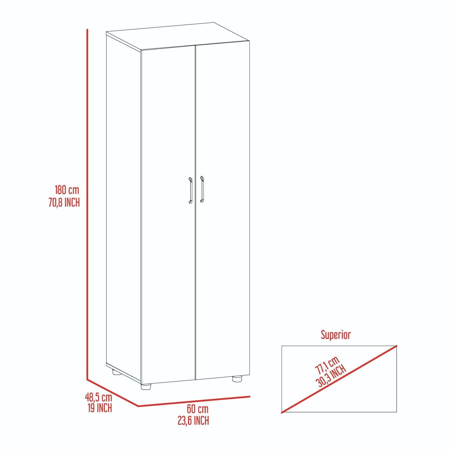 Armoire Organiser, Two Shelves, Rod, Double Door Cabinet Armoire