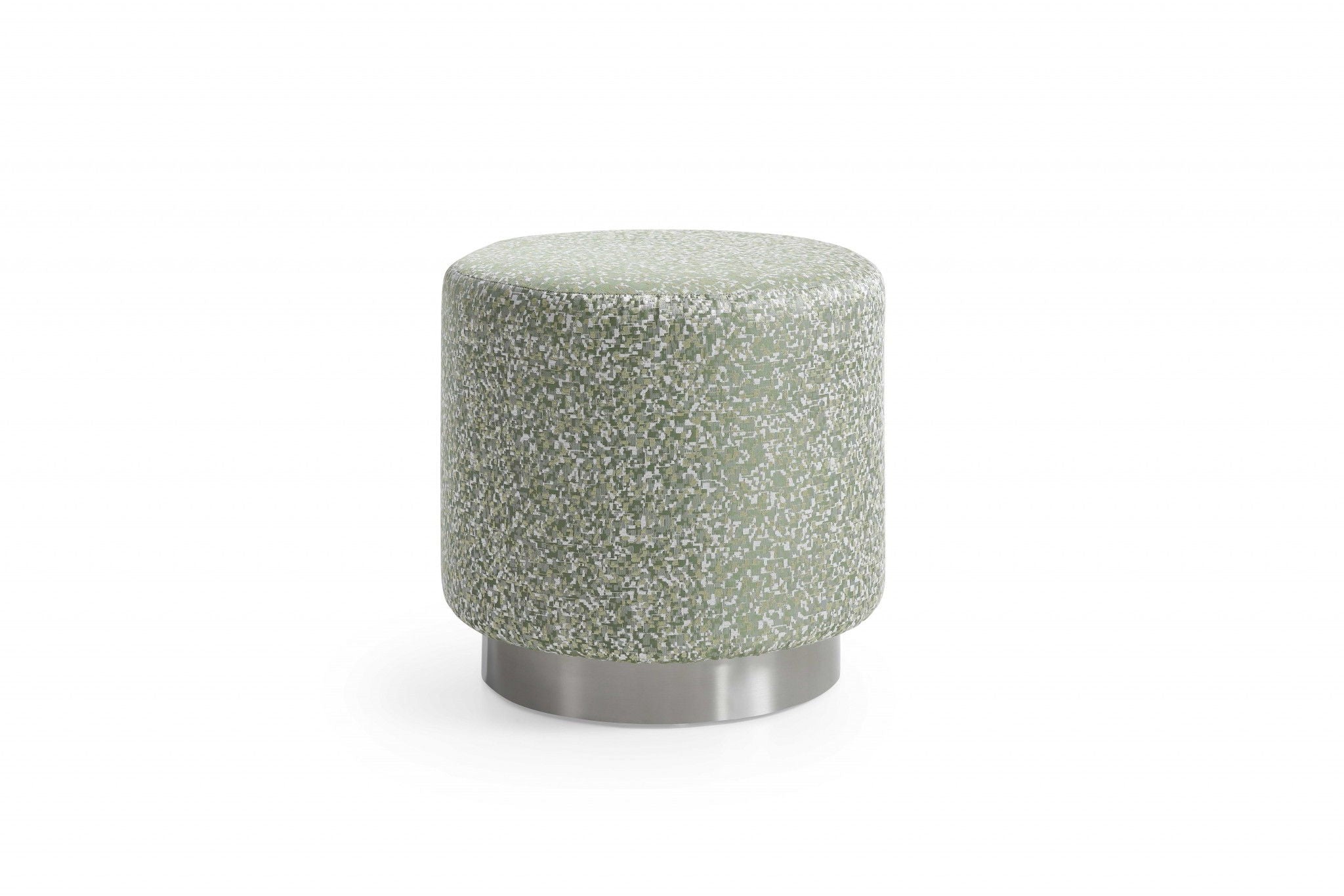 Linen Round Footstool Ottoman - Green / Silver