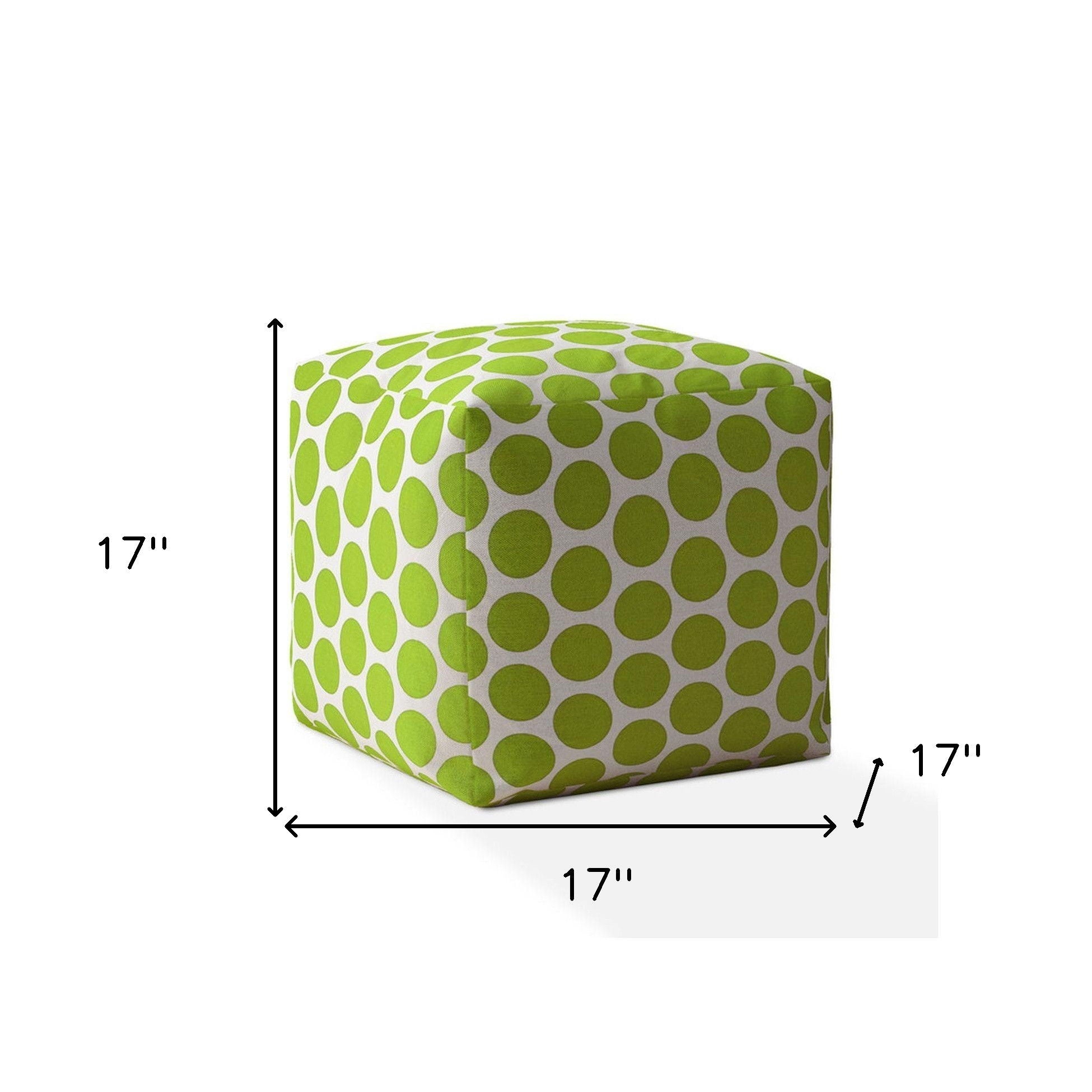 Cotton Polka Dots Pouf Ottoman - Green / White