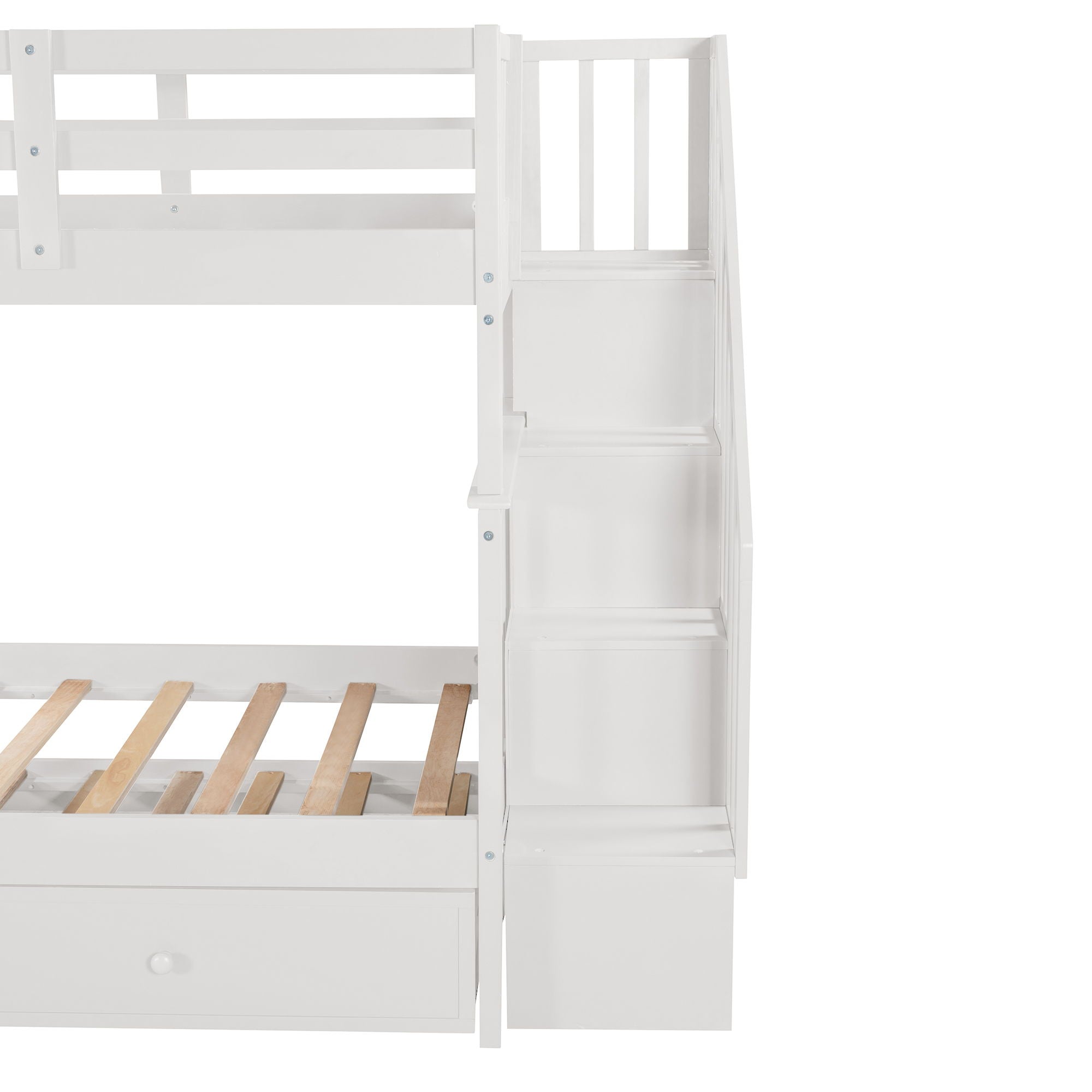 Stairway Bunk Bed With Twin Size Trundle, Storage And Guard Rail For Bedroom, Dorm