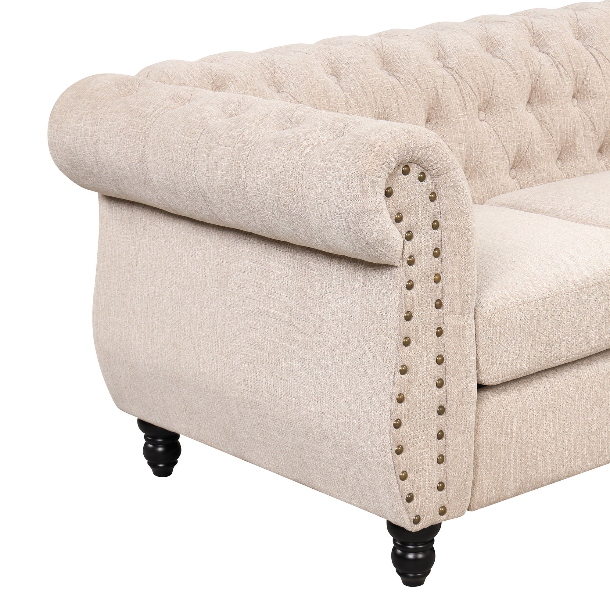 Modern Sofa Dutch Plush, Upholstered Sofa, Solid Wood Legs, Buttoned Tufted Backrest