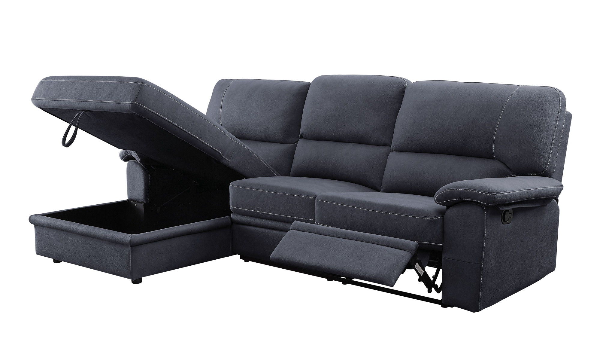 Polyester Reclining L Shaped Three Piece Sofa And Chaise Sectional - Dark Gray