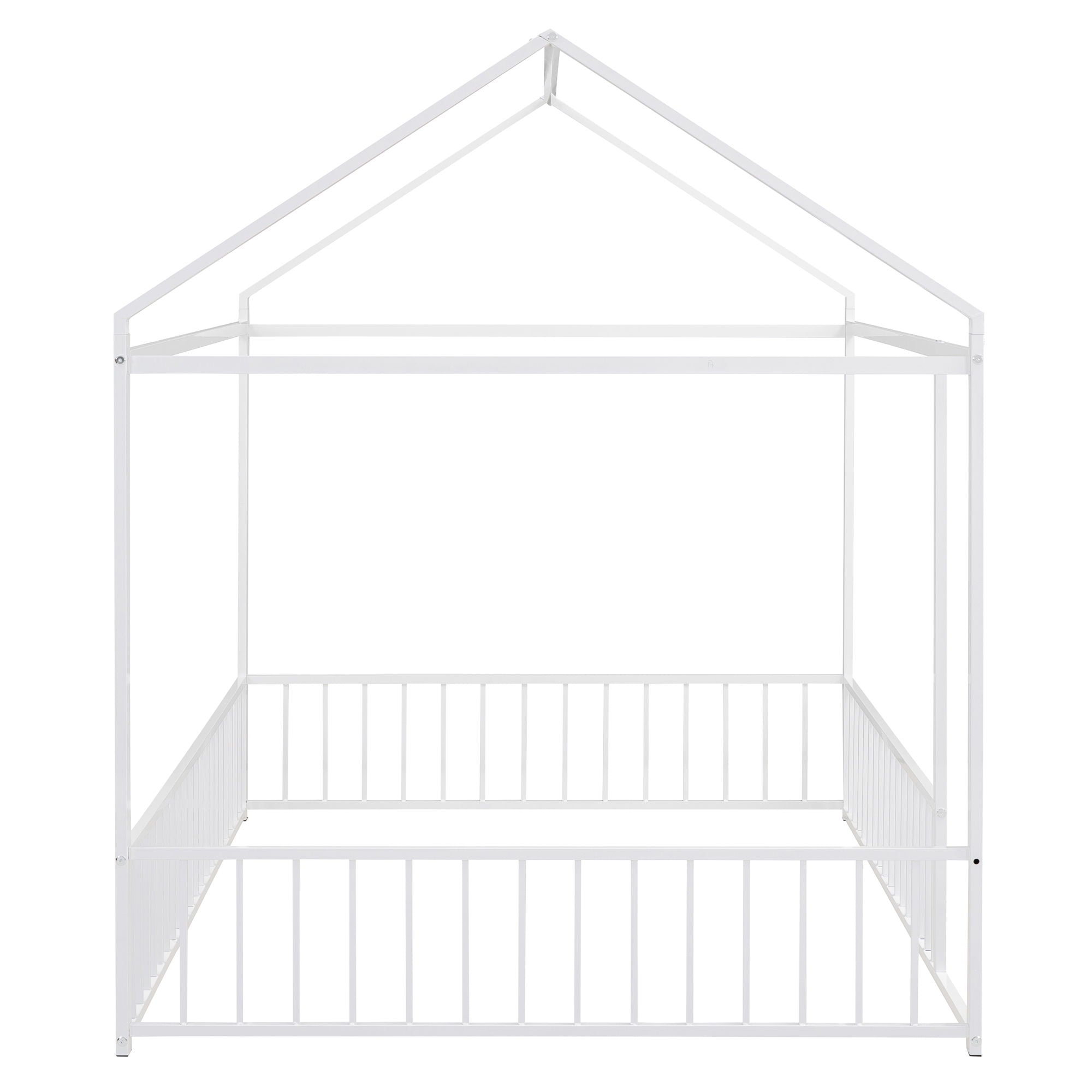 Metal Bed House Bed Frame With Fence, For Kids, Teens, Girls, Boys