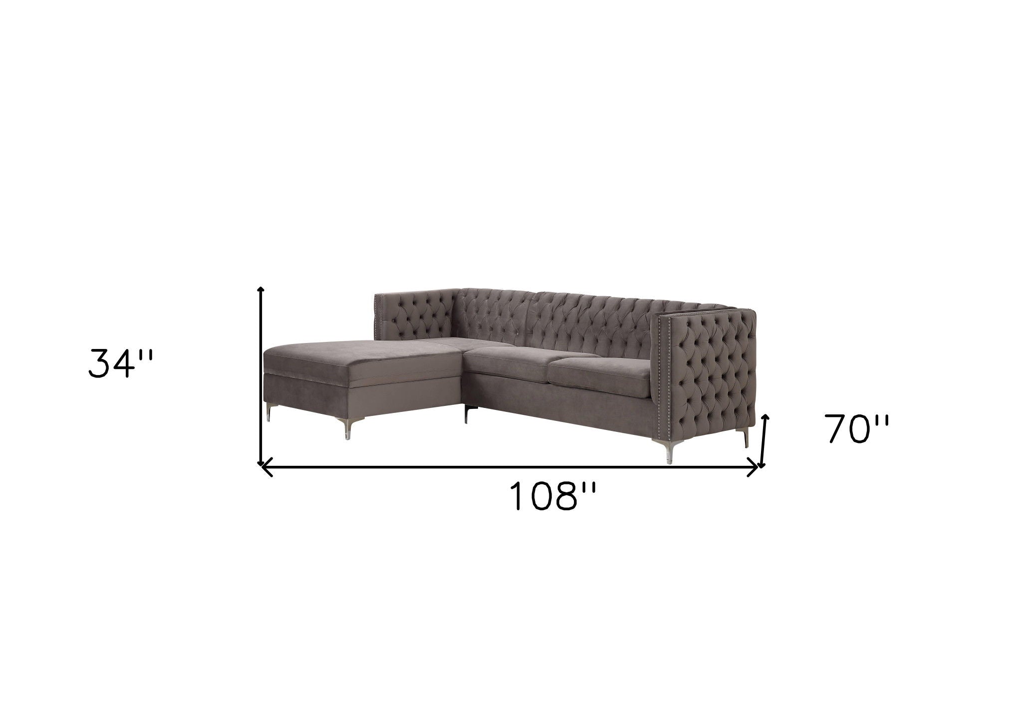 Velvet L Shaped Two Piece Sofa And Chaise Sectional - Gray