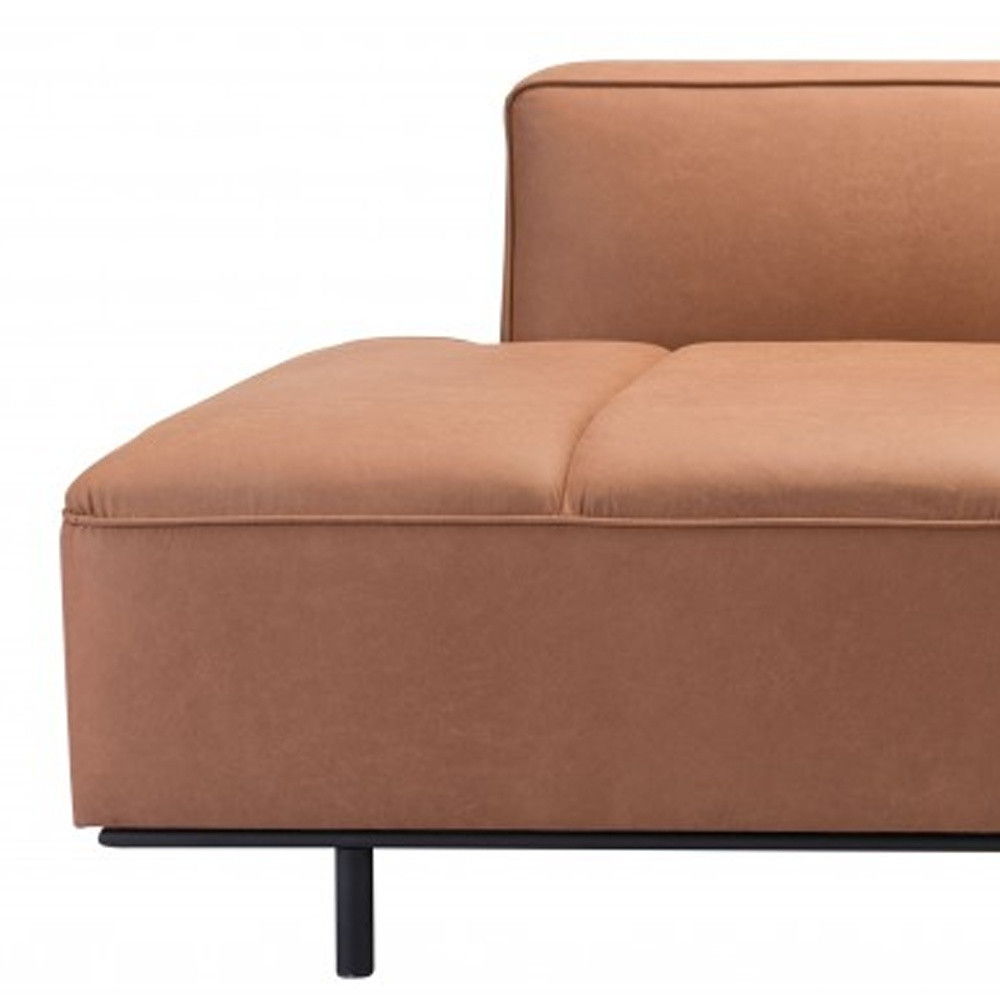 Sofa Faux Leather With Black Legs - Brown