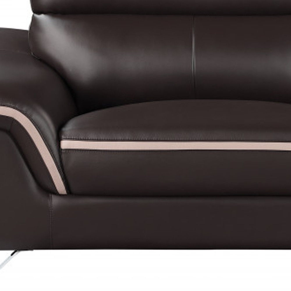 Sofa Leather With Silver Legs - Brown