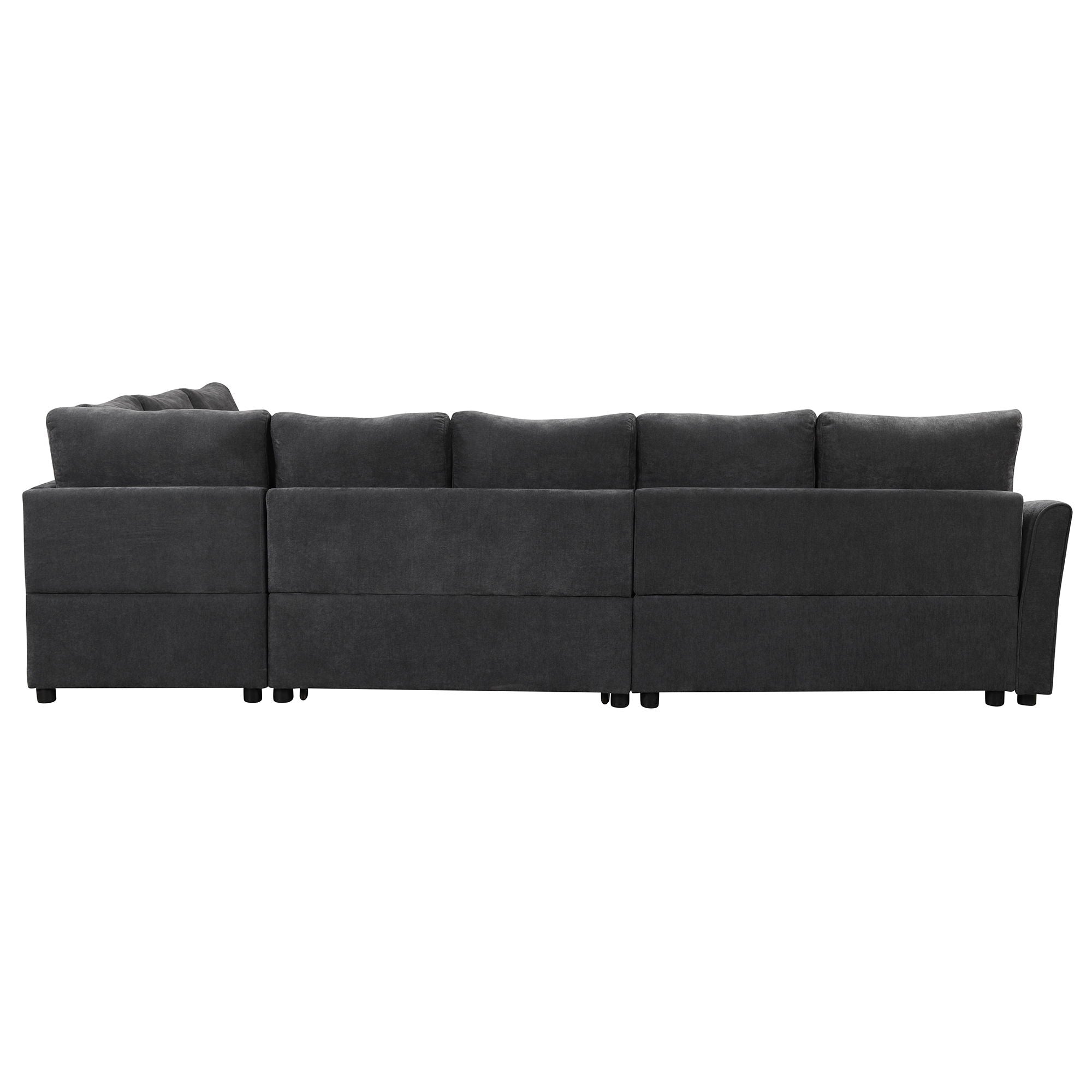 L-Shaped Sofa Convertible Sofa Bed Pull Out Sofa Sleeper With Two Back Pillows, Two USB Ports And Two Power Sockets For Living Room