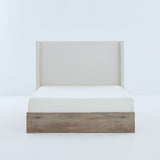 Shelton - Queen Upholstered Wingback Bed With 54" High Headboard - Ivory / Light Gray / Camel Oak