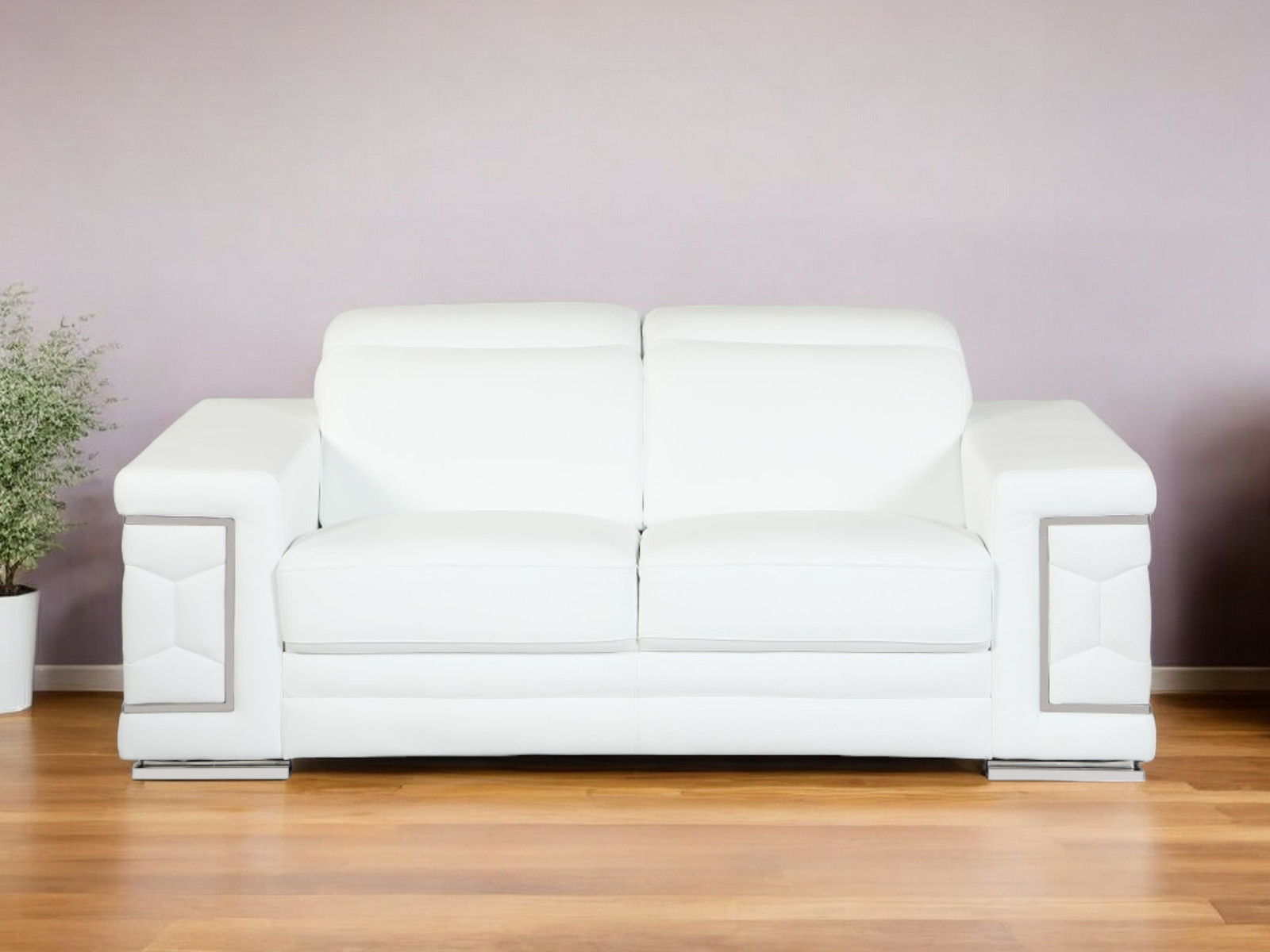 Sofa Italian Leather With Silver Legs - White