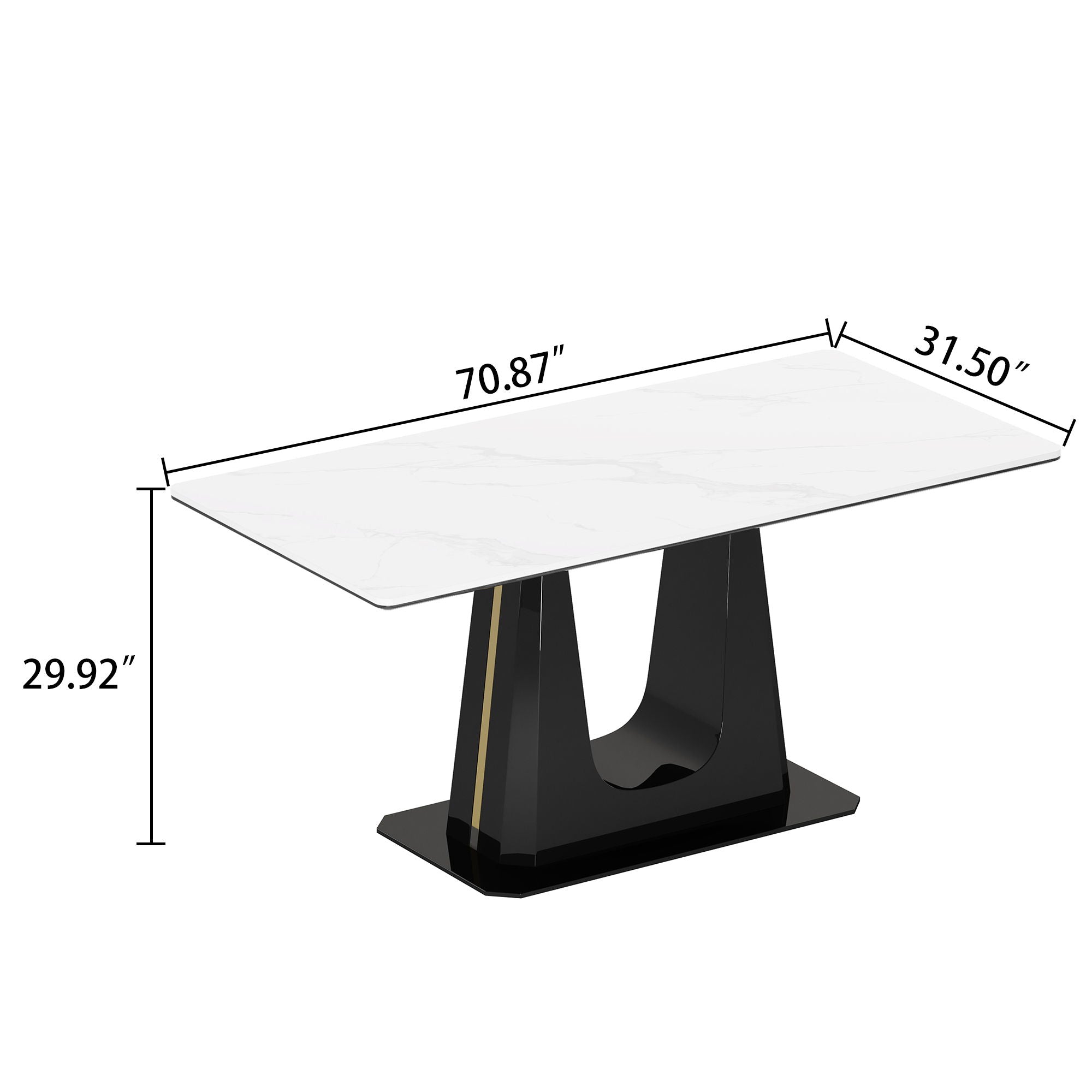 Sintered Stone Composite Tempered Glass Top Rectangular Dining Table With Stainless Steel Base - Black / White