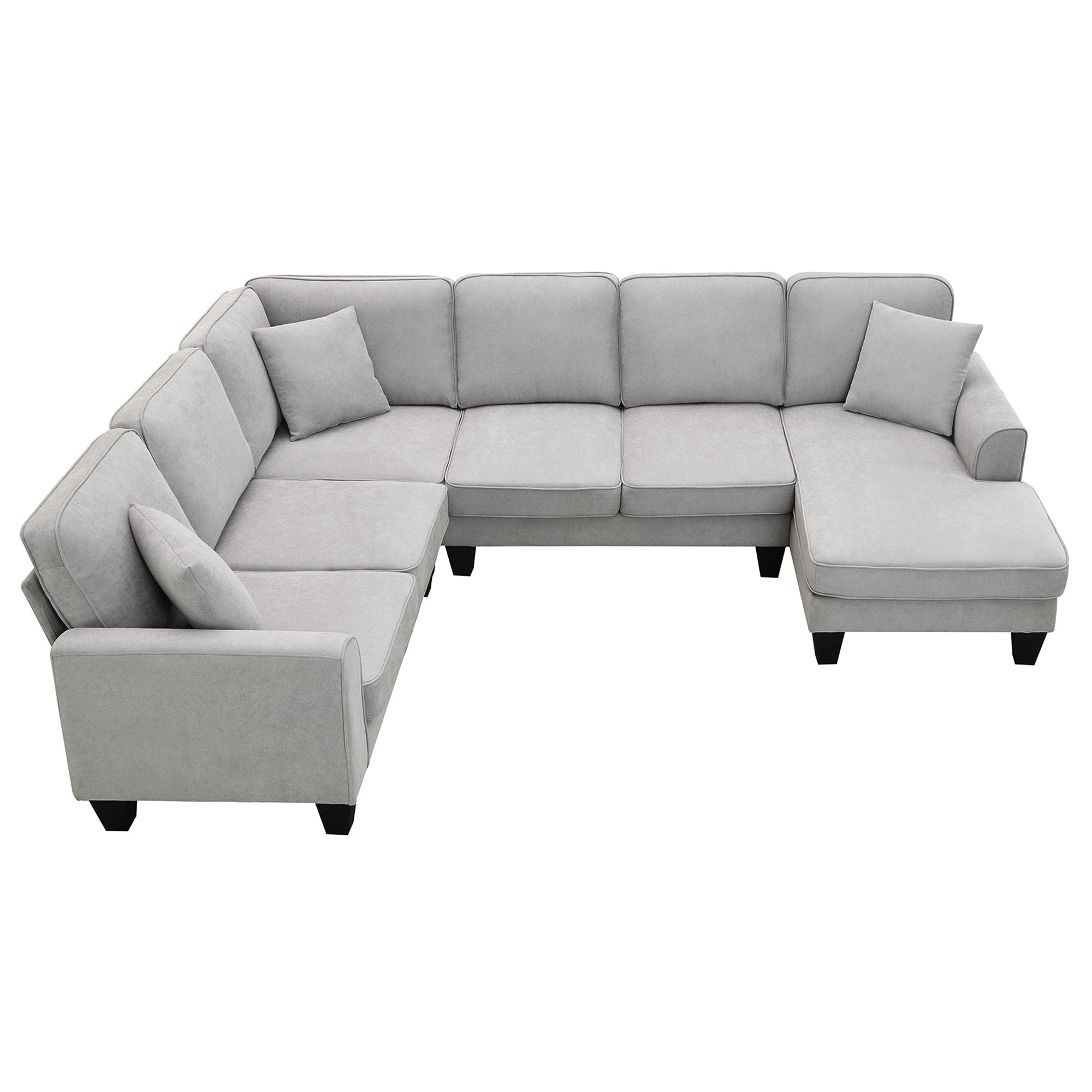 Modern U Shape Sectional Sofa, 7 Seat Fabric Sectional Sofa Set With 3 Pillows Included For Living Room, Apartment, Office