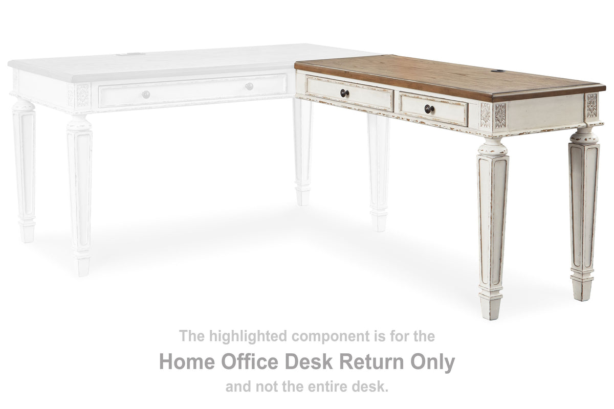 Realyn - White / Brown - Home Office Desk Return by Signature Design by Ashley® | Bel Furniture