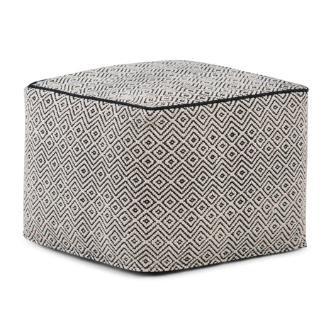 Brynn - Square Pouf - Patterned Black / Natural by Simpli-Home | Bel Furniture