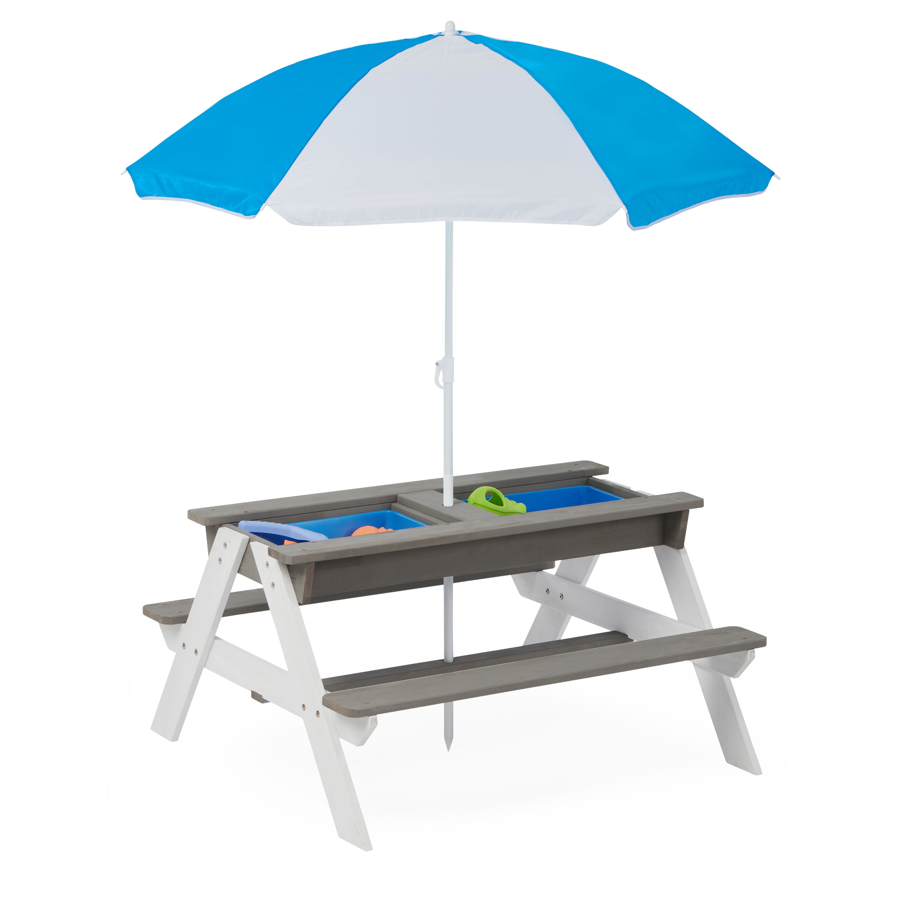 3-In-1 Kids Outdoor Wooden Picnic Table With Umbrella, Convertible Sand & Water, ASTM & CPSIA Certification