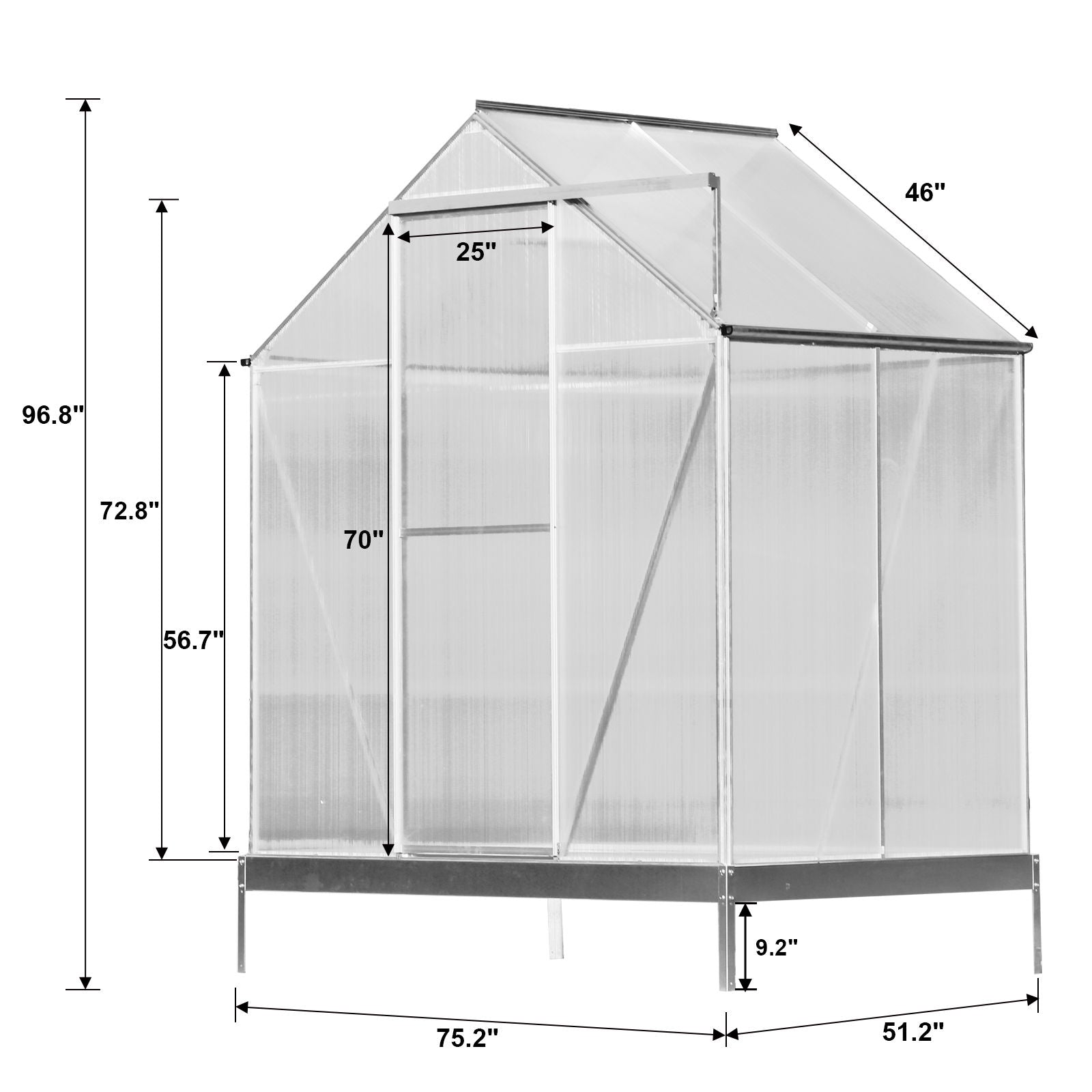 Polycarbonate Greenhouse, Heavy Duty Outdoor Aluminum Walk-In Green House Kit With Rain Gutter, Vent And Door For Backyard Garden