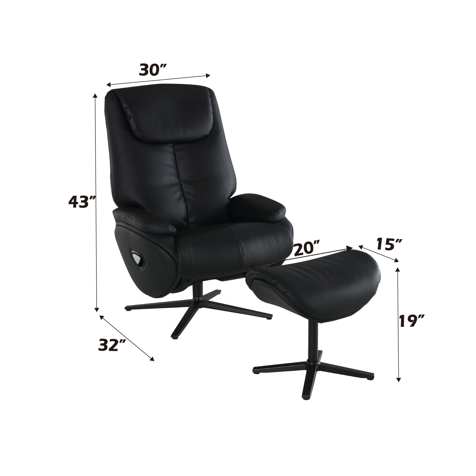 Labotina - Top Grain Leather Accent Chair With Swivel & Ottoman - Black