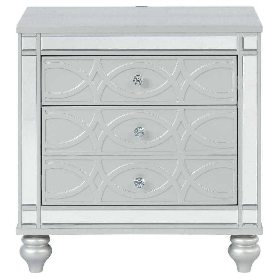Gunnison - 2-Drawer Nightstand - Silver Metallic by CoasterEssence | Bel Furniture