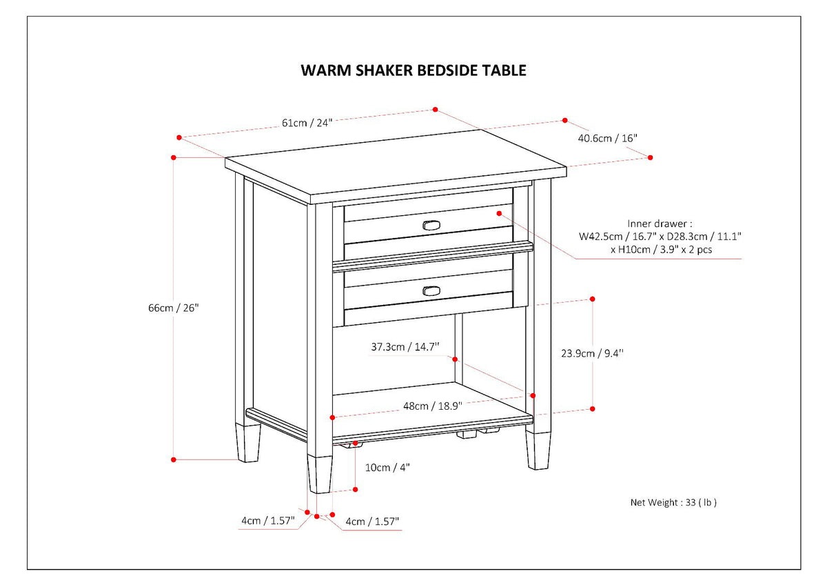 Warm Shaker - Bedside Table - Light Golden Brown