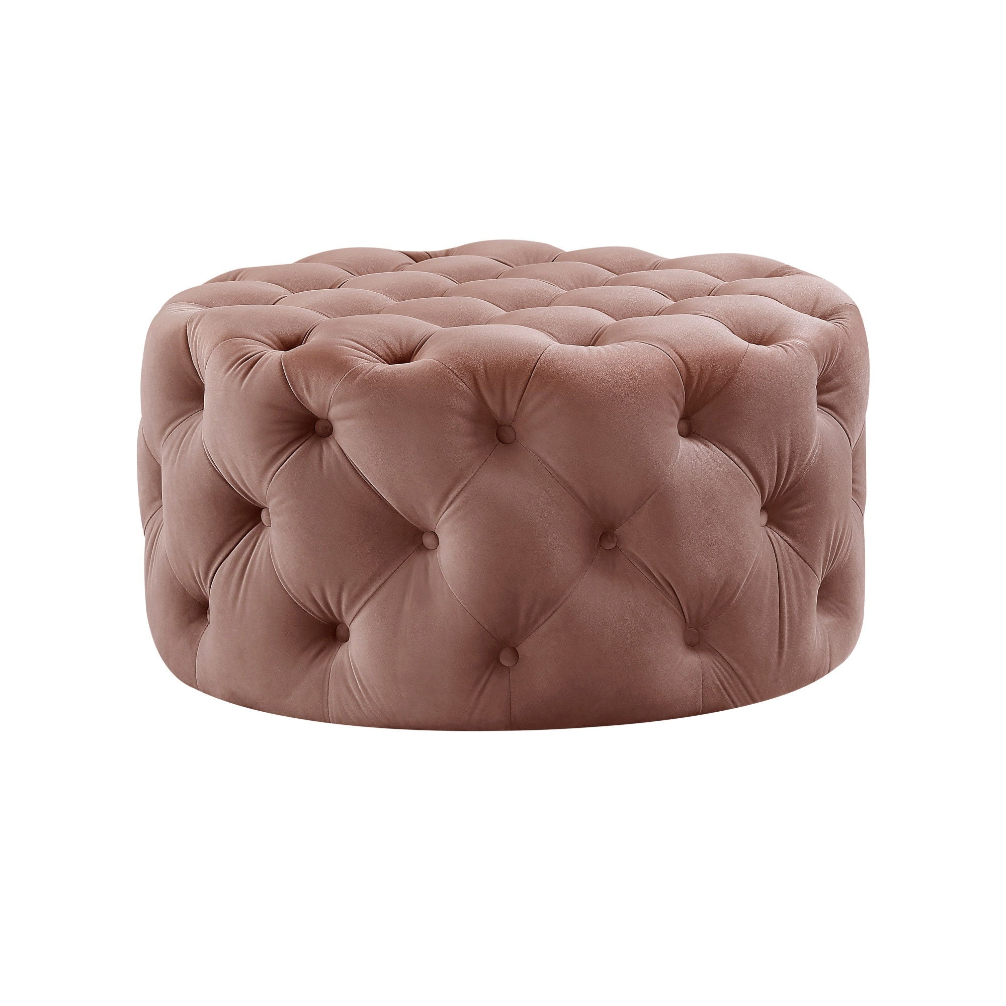 Velvet Rolling Tufted Round Cocktail Ottoman - Blush