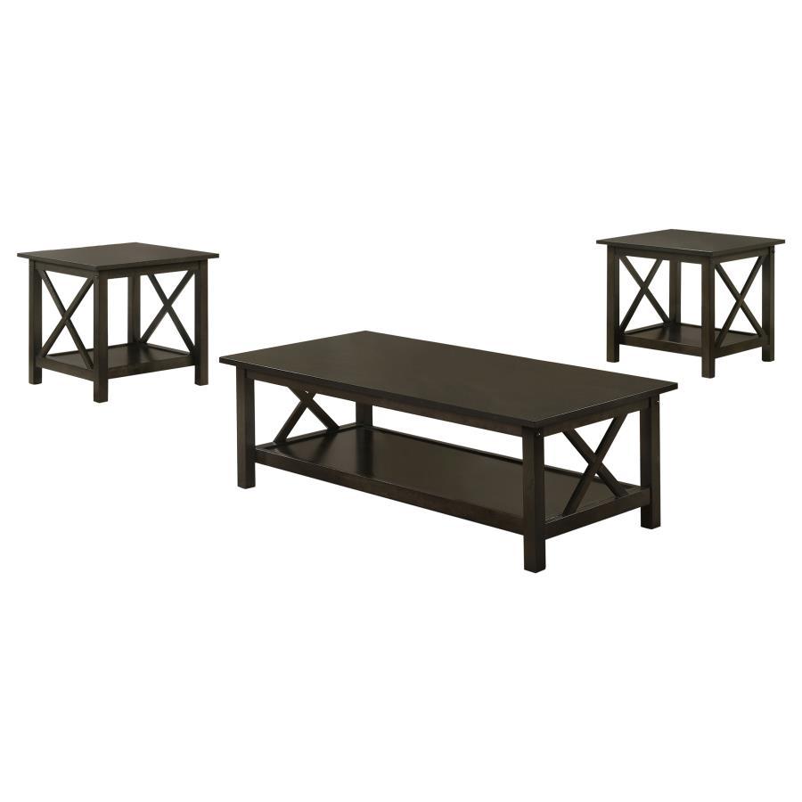 Rachelle - 3 Piece Rectangular Coffee Table Set - Deep Merlot by CoasterEssence | Bel Furniture